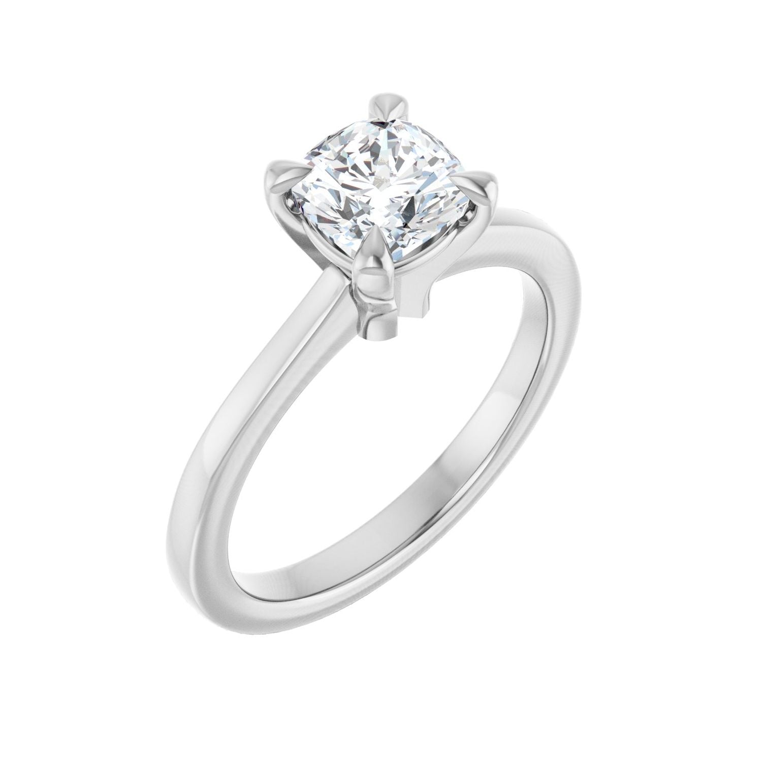 Cushion Claw-Prong Engagement Ring | Metal Type=14K White Gold | Center Stone Size=1 CT | Image 1