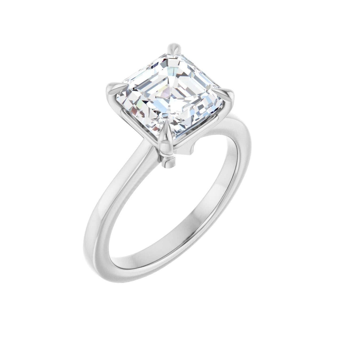 Asscher Claw-Prong Engagement Ring | Metal Type=14K White Gold | Center Stone Size=3 CT | Image 1