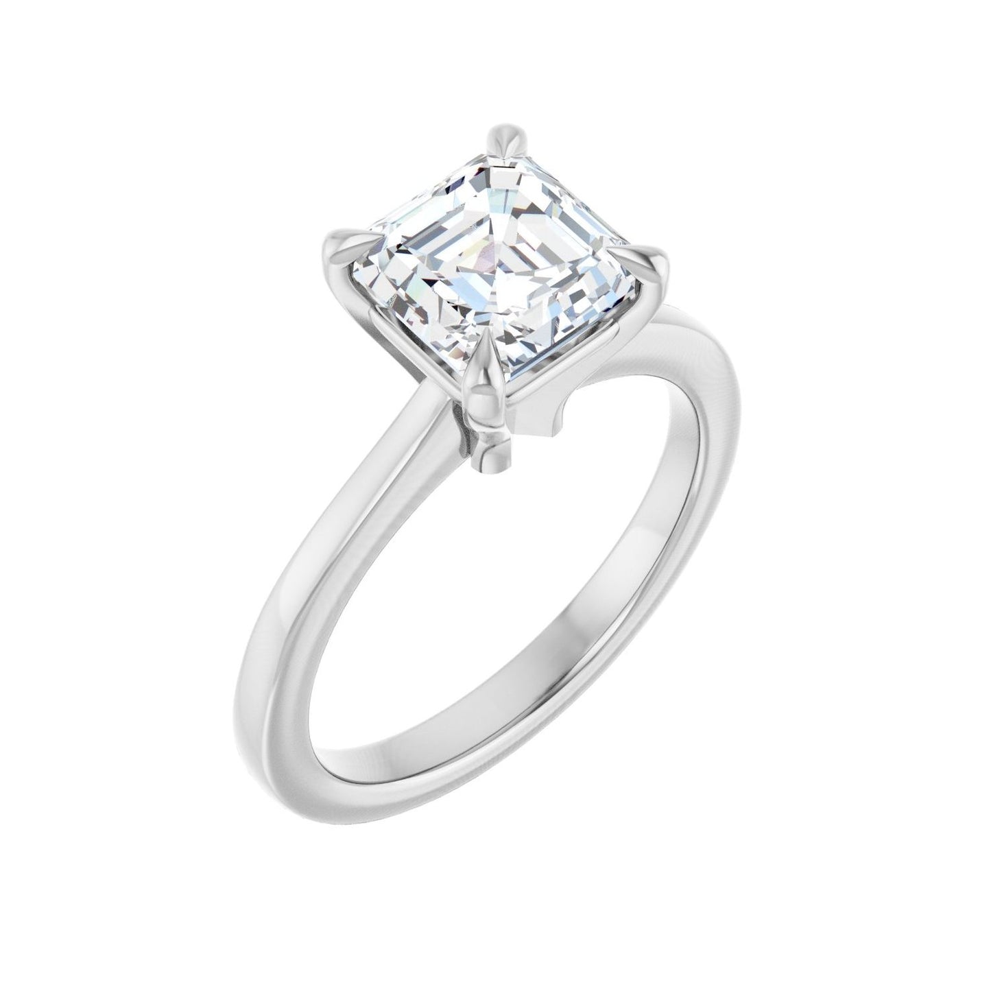 Asscher Claw-Prong Engagement Ring | Metal Type=14K White Gold | Center Stone Size=2 CT | Image 1