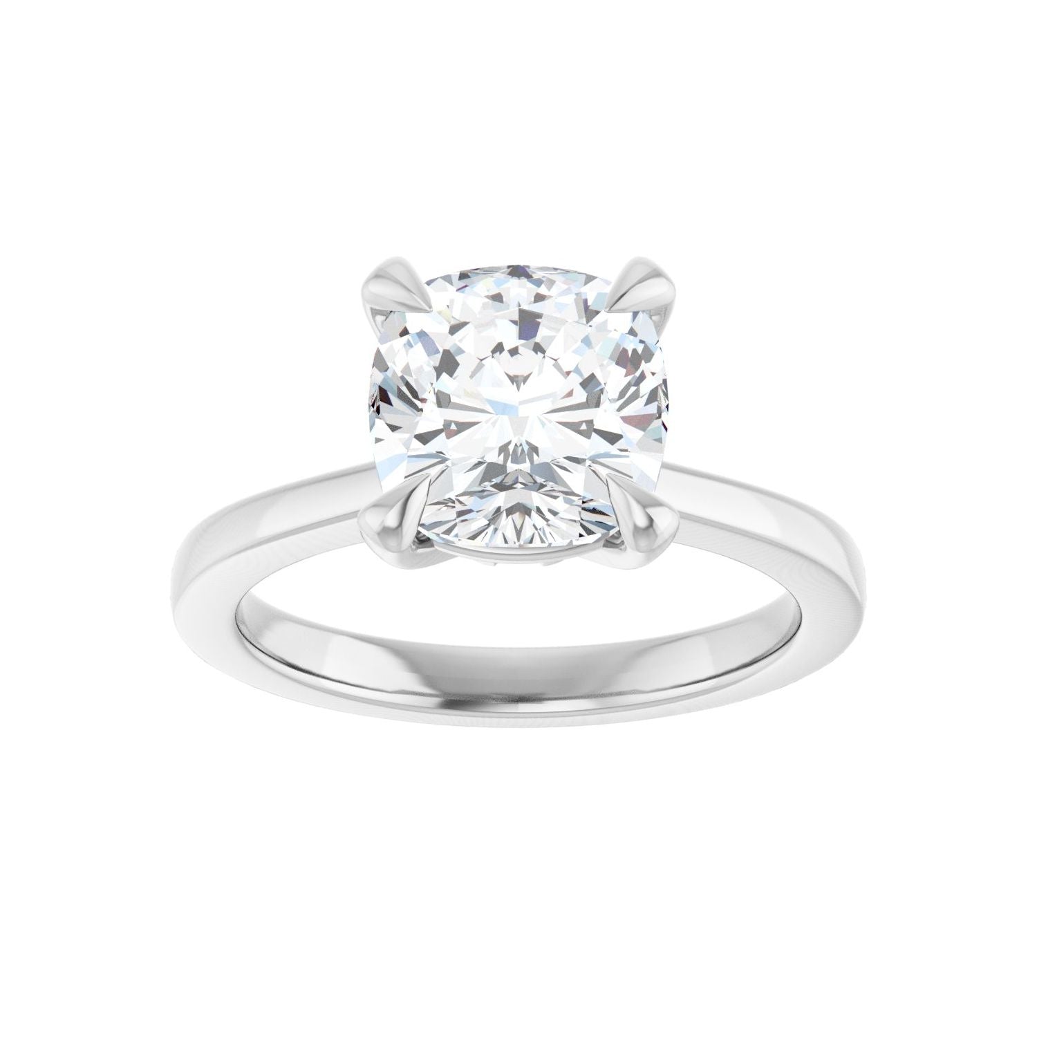 Cushion Claw-Prong Engagement Ring | Metal Type=14K White Gold | Center Stone Size=3 CT | Image 3