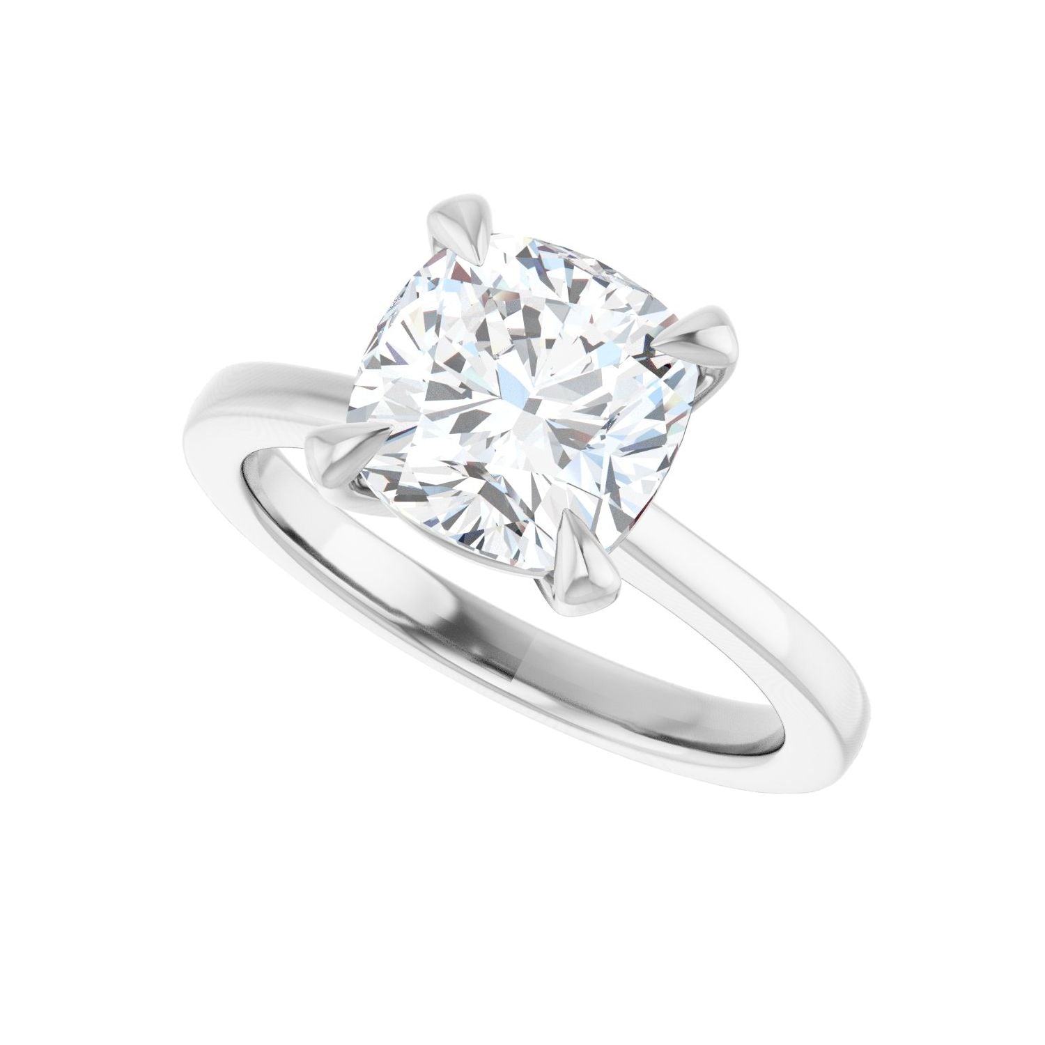 Cushion Claw-Prong Engagement Ring | Metal Type=14K White Gold | Center Stone Size=3 CT | Image 5