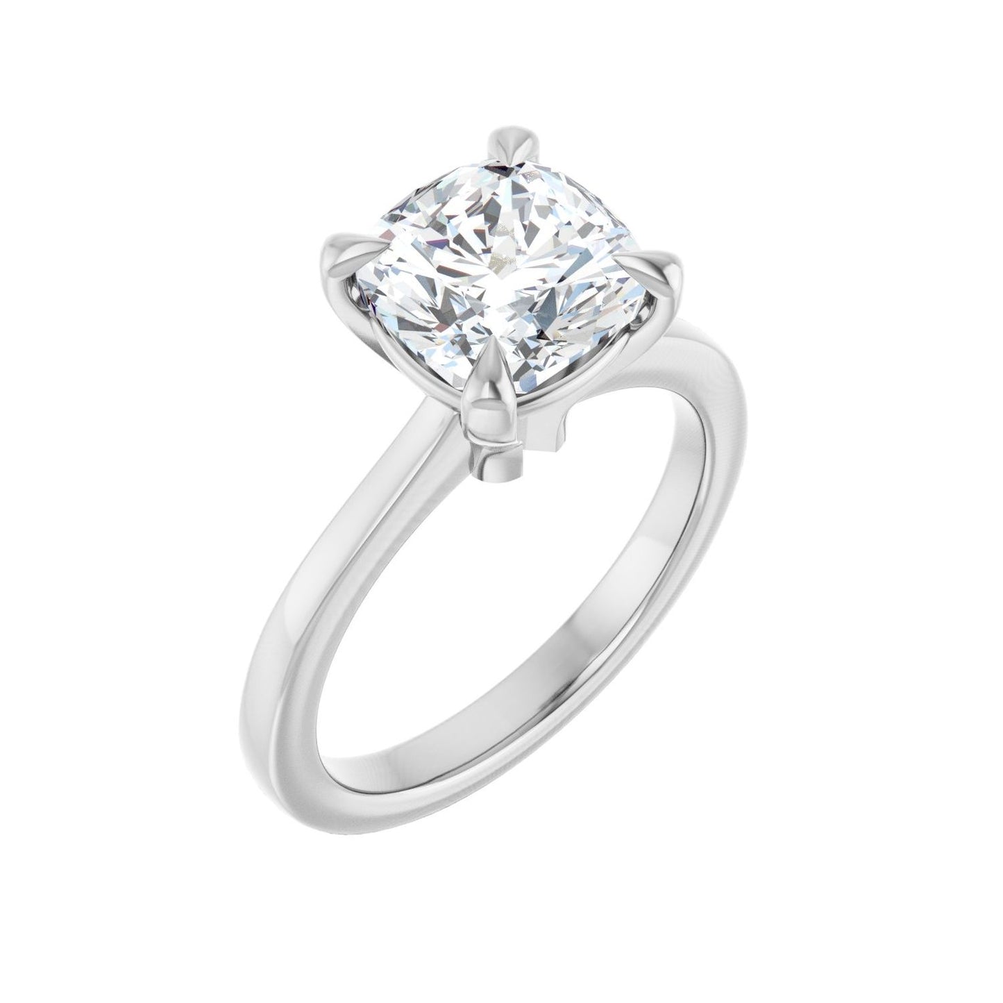 Cushion Claw-Prong Engagement Ring | Metal Type=14K White Gold | Center Stone Size=3 CT | Image 1