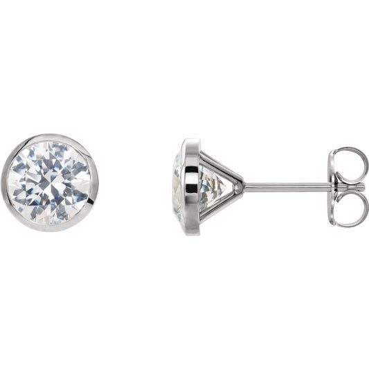 Round Bezel-Set Cocktail-Style Stud Earrings | Metal Type=14K White Gold | Center Stone Size=2 TCW | Image 1