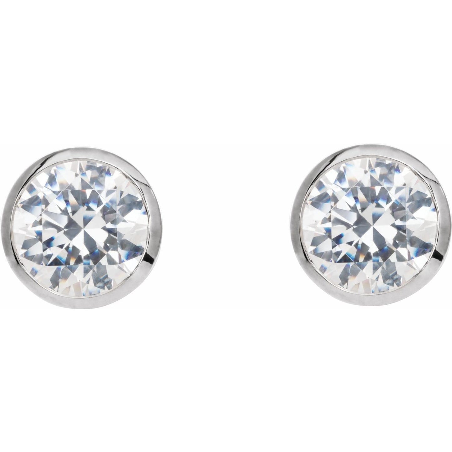 Round Bezel-Set Cocktail-Style Stud Earrings | Metal Type=14K White Gold | Center Stone Size=2 TCW | Image 2