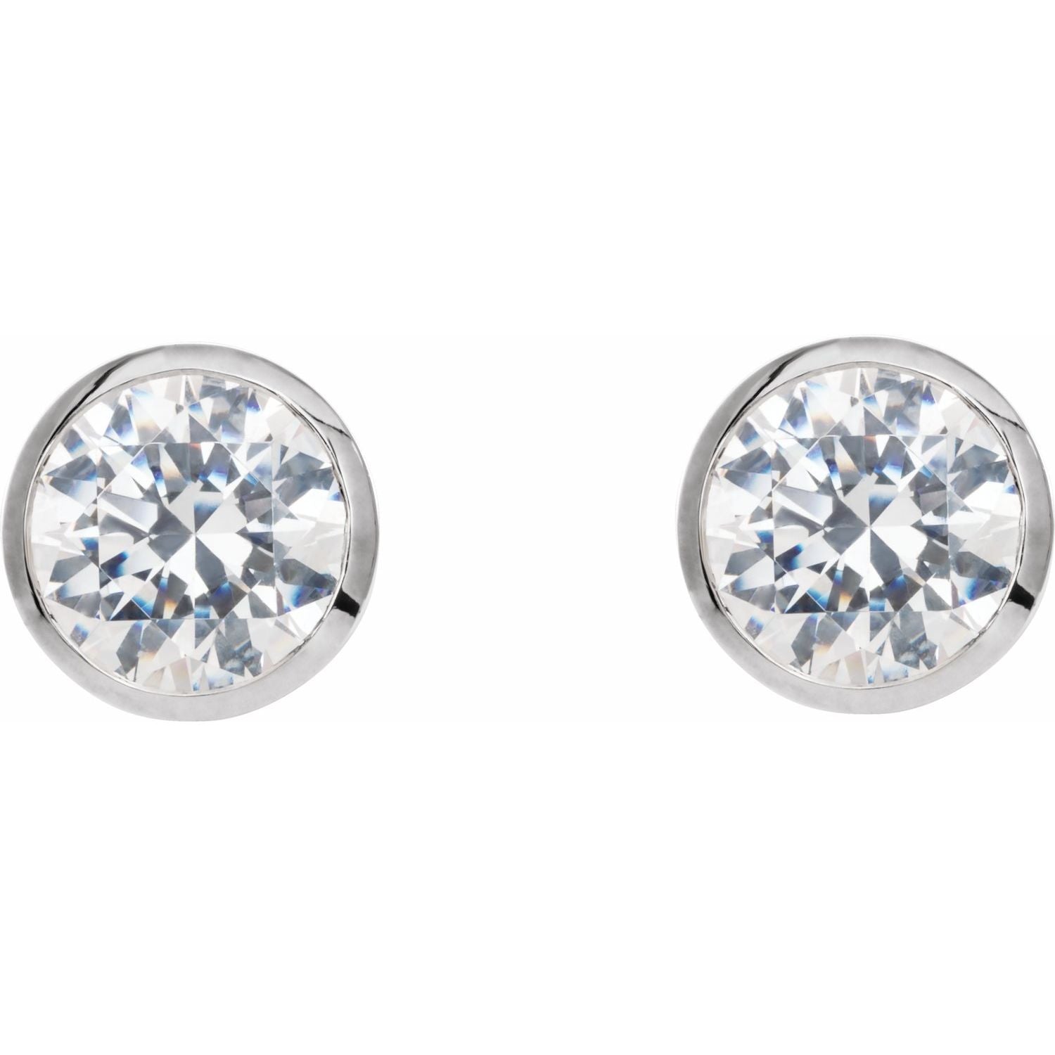 Round Bezel-Set Cocktail-Style Stud Earrings | Metal Type=14K White Gold | Center Stone Size=2 TCW | Image 2