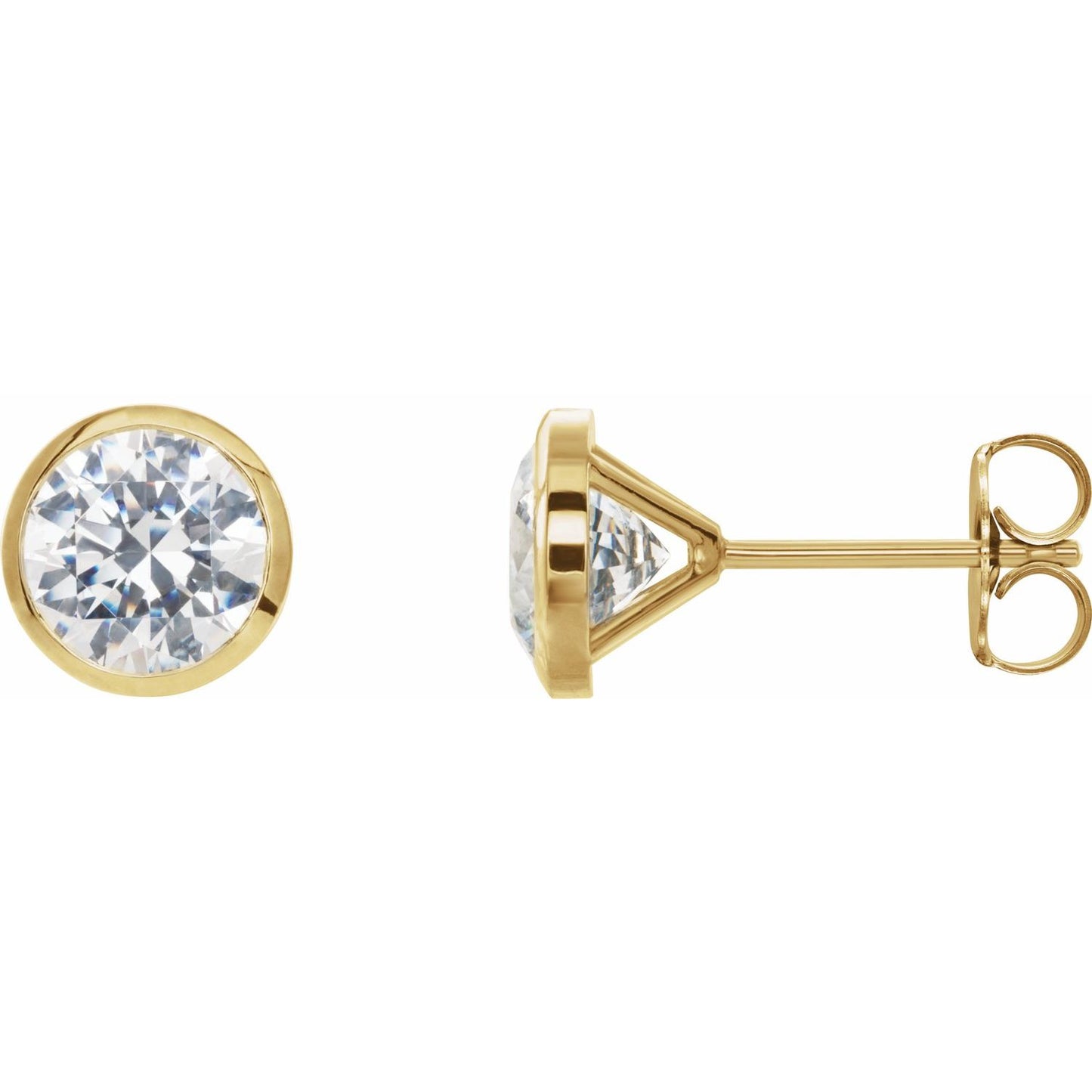 Round Bezel-Set Cocktail-Style Stud Earrings | Metal Type=14K Yellow Gold | Center Stone Size=2 TCW | Image 1