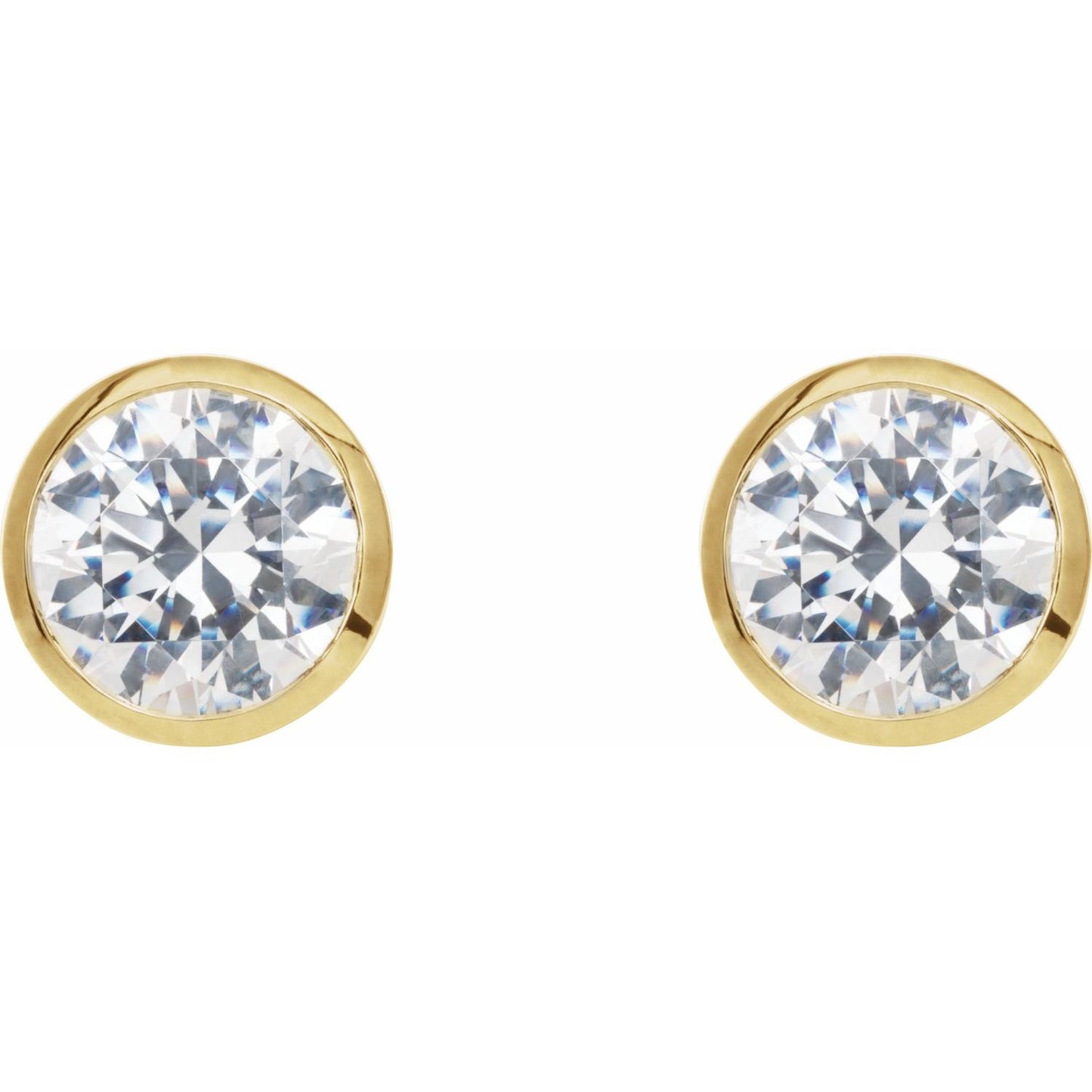 Round Bezel-Set Cocktail-Style Stud Earrings | Metal Type=14K Yellow Gold | Center Stone Size=2 TCW | Image 2