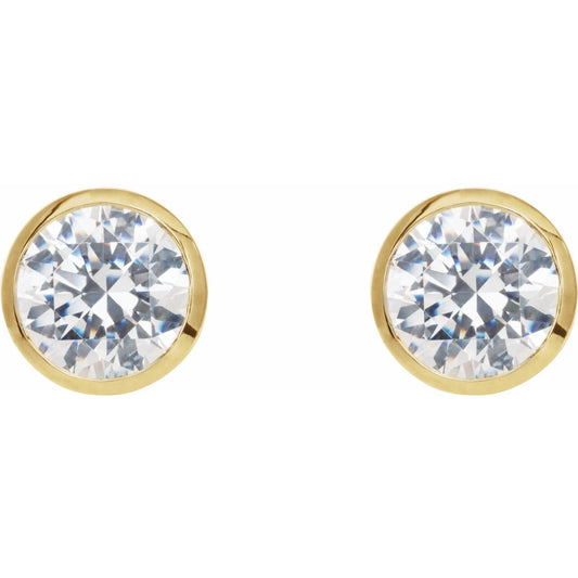 Round Bezel-Set Cocktail-Style Stud Earrings | Metal Type=14K Yellow Gold | Center Stone Size=2 TCW | Image 2