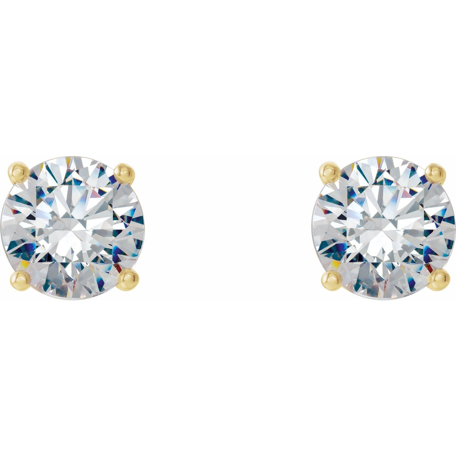 Round 4-Prong Cocktail-Style Stud Earrings | Metal Type=14K Yellow Gold | Center Stone Size=3 TCW | Image 2