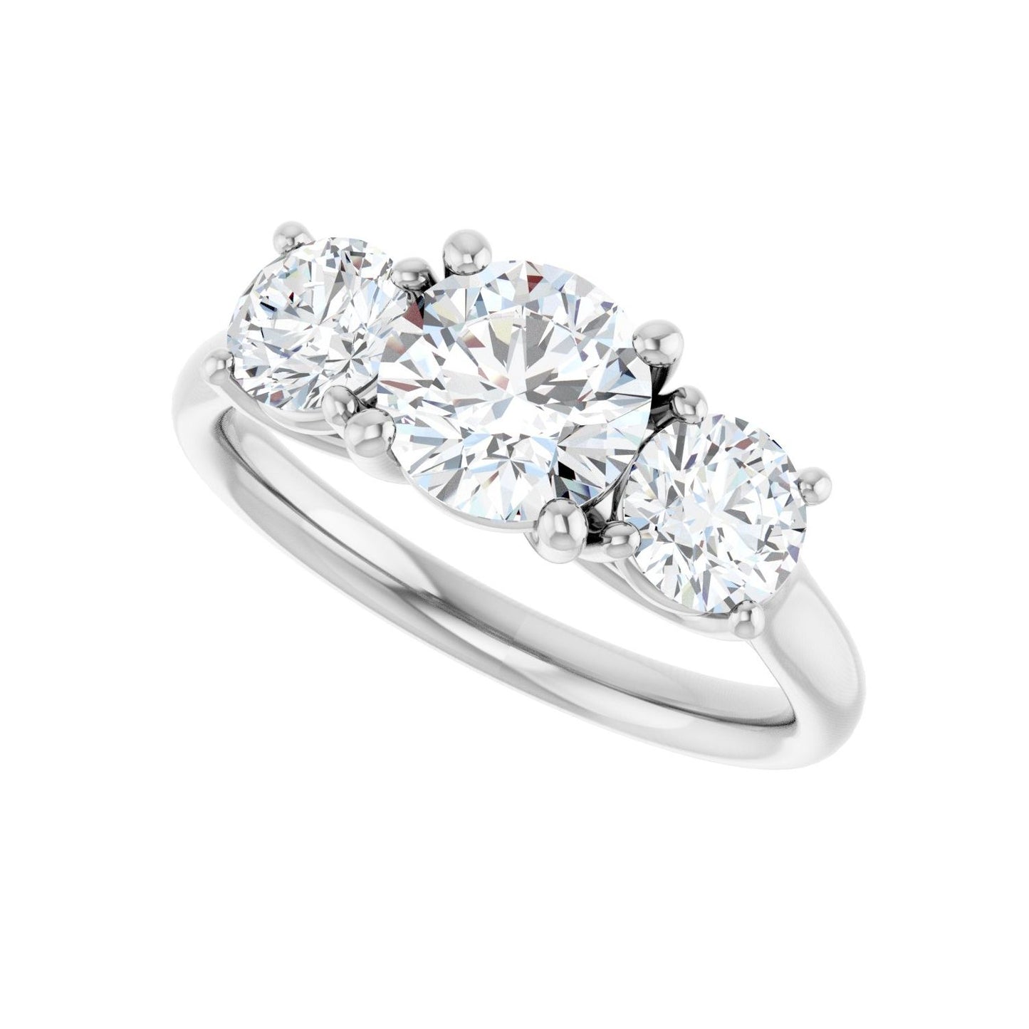 Round Three-Stone Engagement Ring | Metal Type=14K White Gold | Center Stone Size=1 CT | Image 5