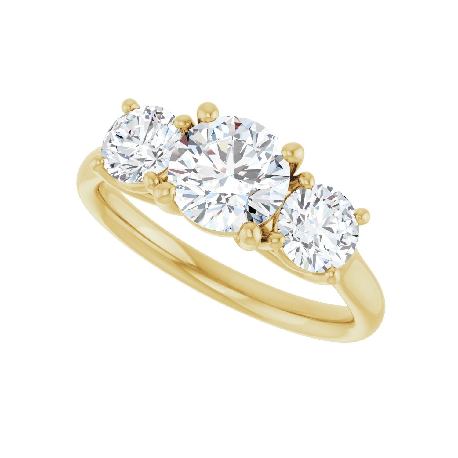 Round Three-Stone Engagement Ring | Metal Type=14K Yellow Gold | Center Stone Size=1 CT | Image 5