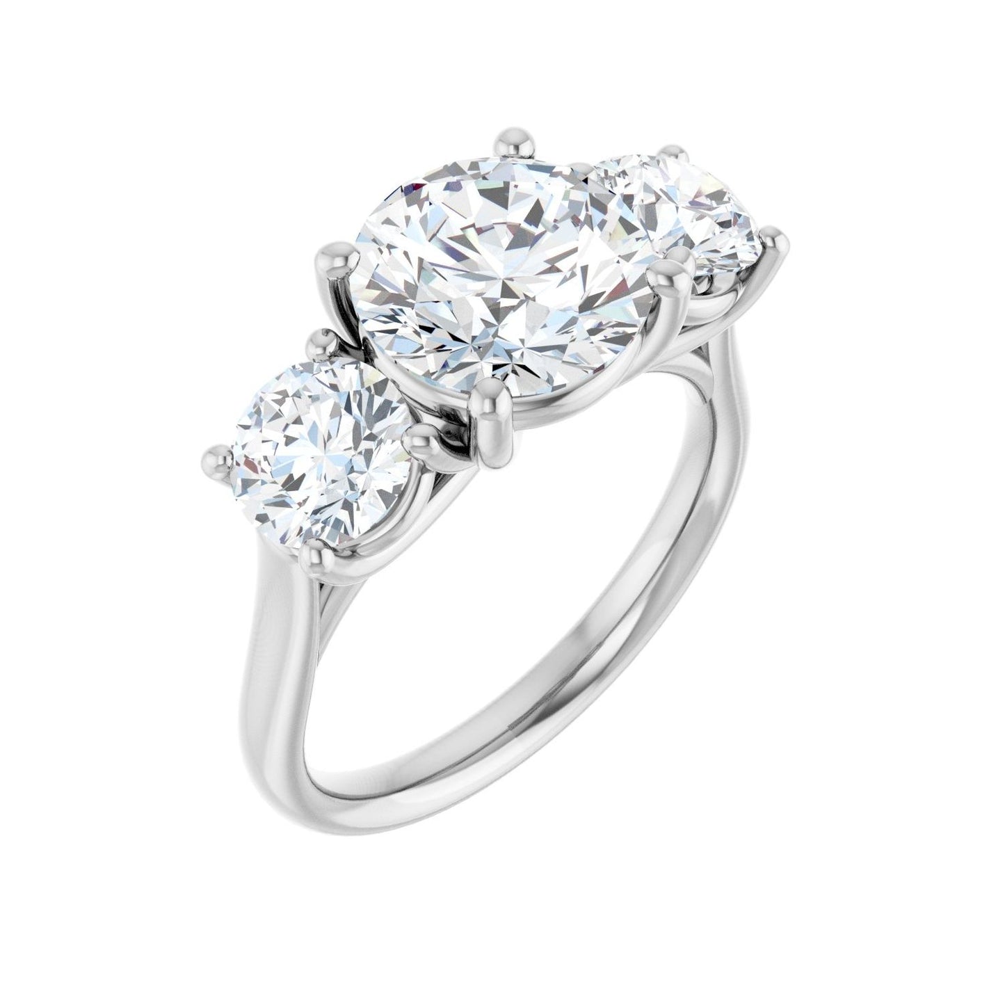 Round Three-Stone Engagement Ring | Metal Type=14K White Gold | Center Stone Size=2.5 CT | Image 1