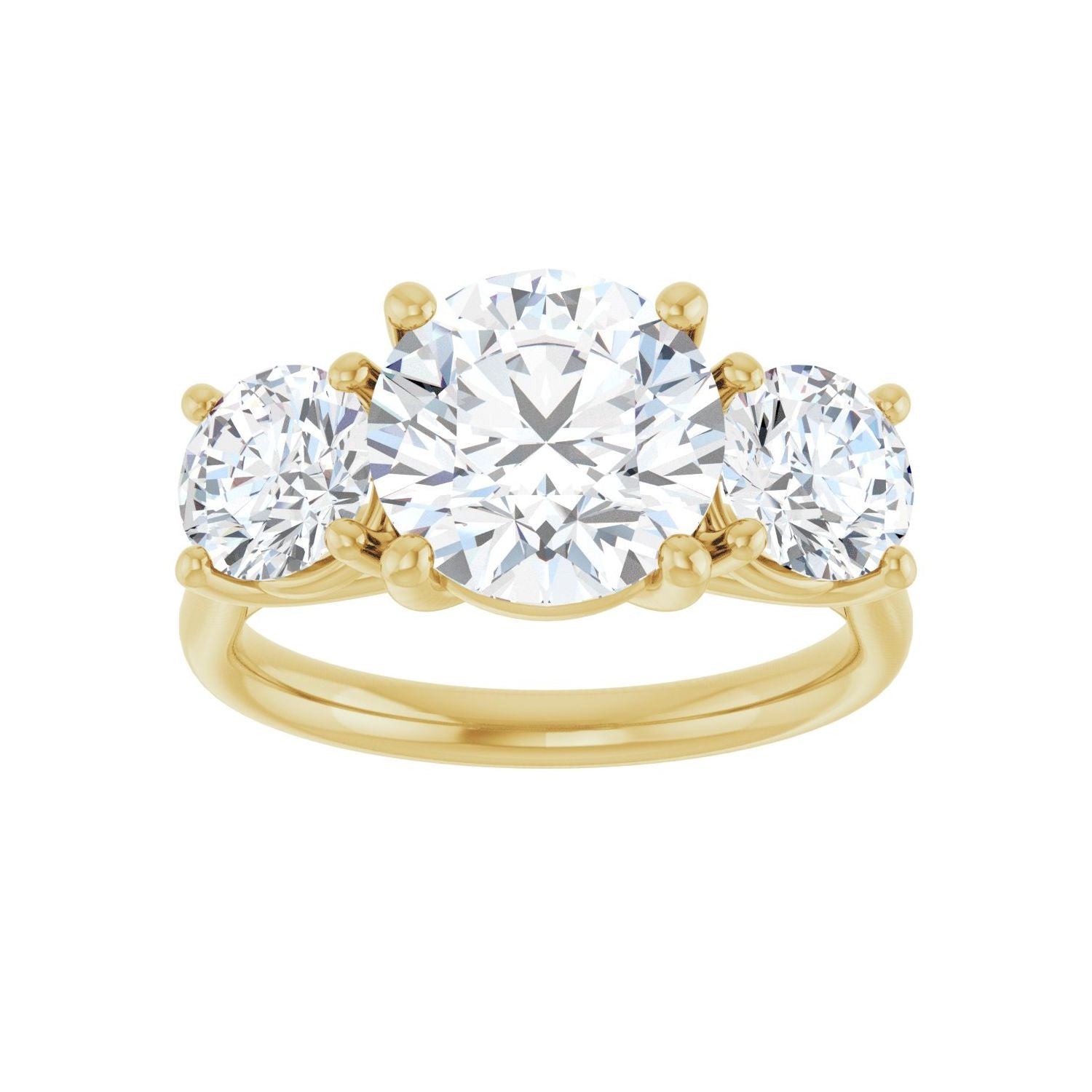 Round Three-Stone Engagement Ring | Metal Type=14K Yellow Gold | Center Stone Size=2.5 CT | Image 3