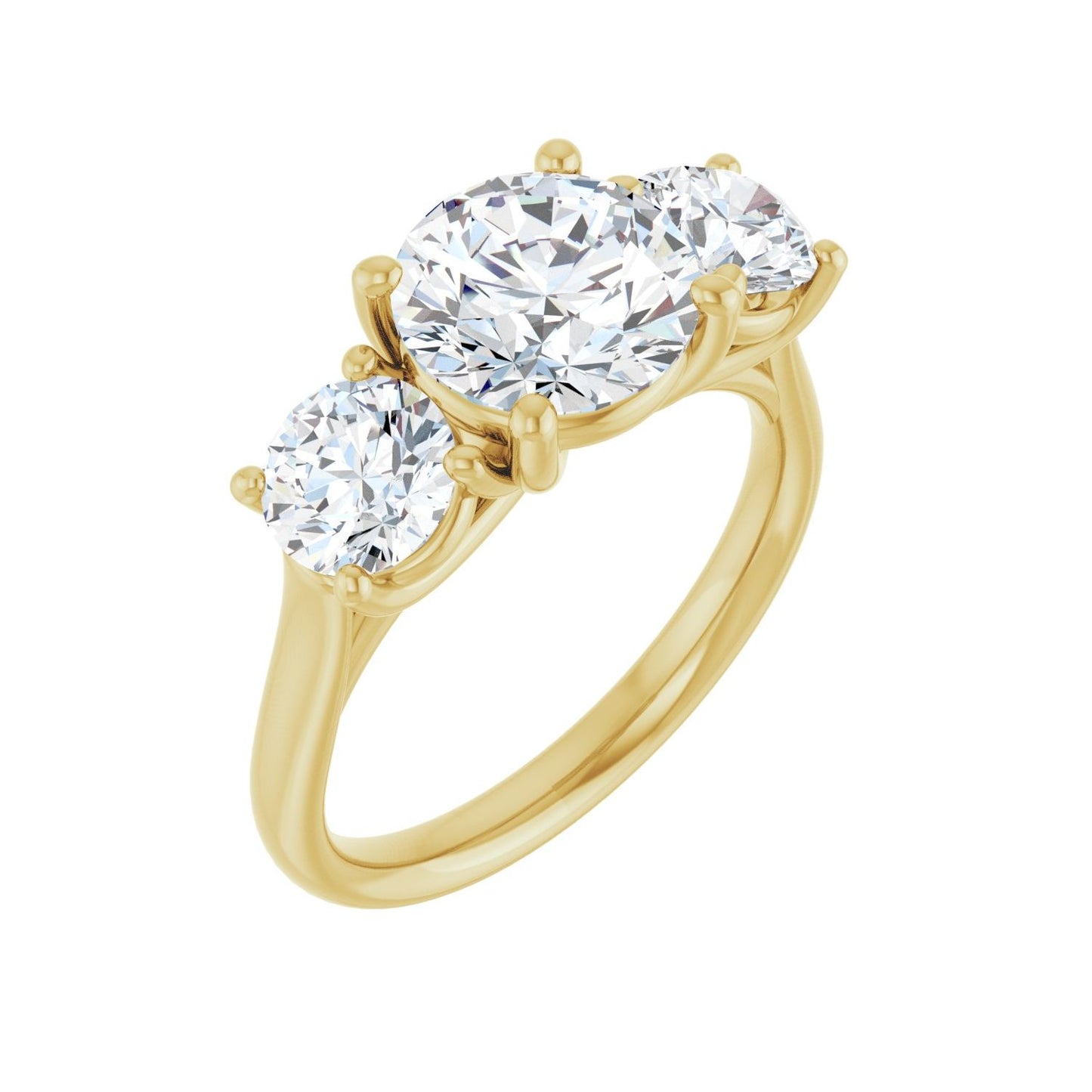 Round Three-Stone Engagement Ring | Metal Type=14K Yellow Gold | Center Stone Size=2 CT | Image 1
