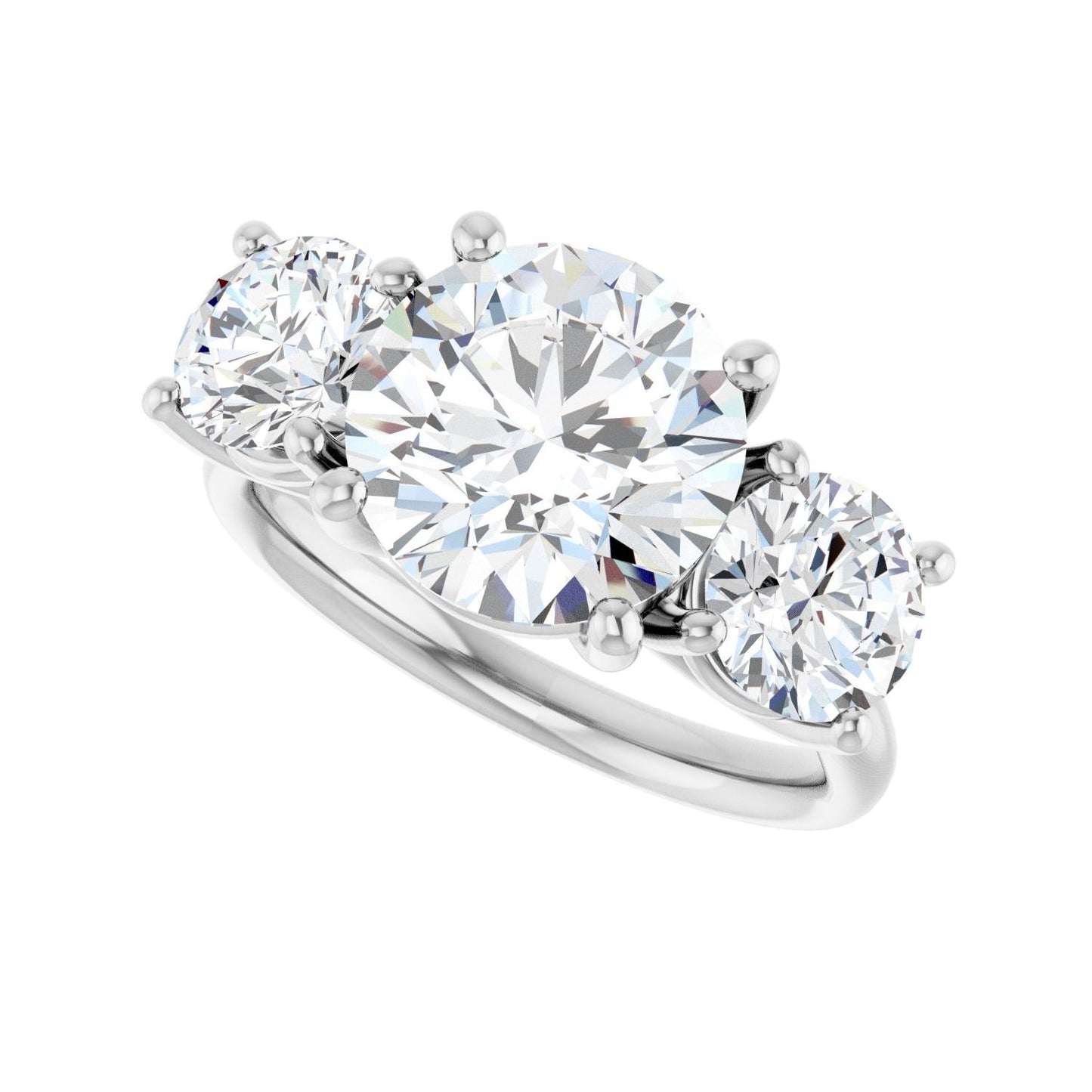 Round Three-Stone Engagement Ring | Metal Type=14K White Gold | Center Stone Size=3 CT | Image 5