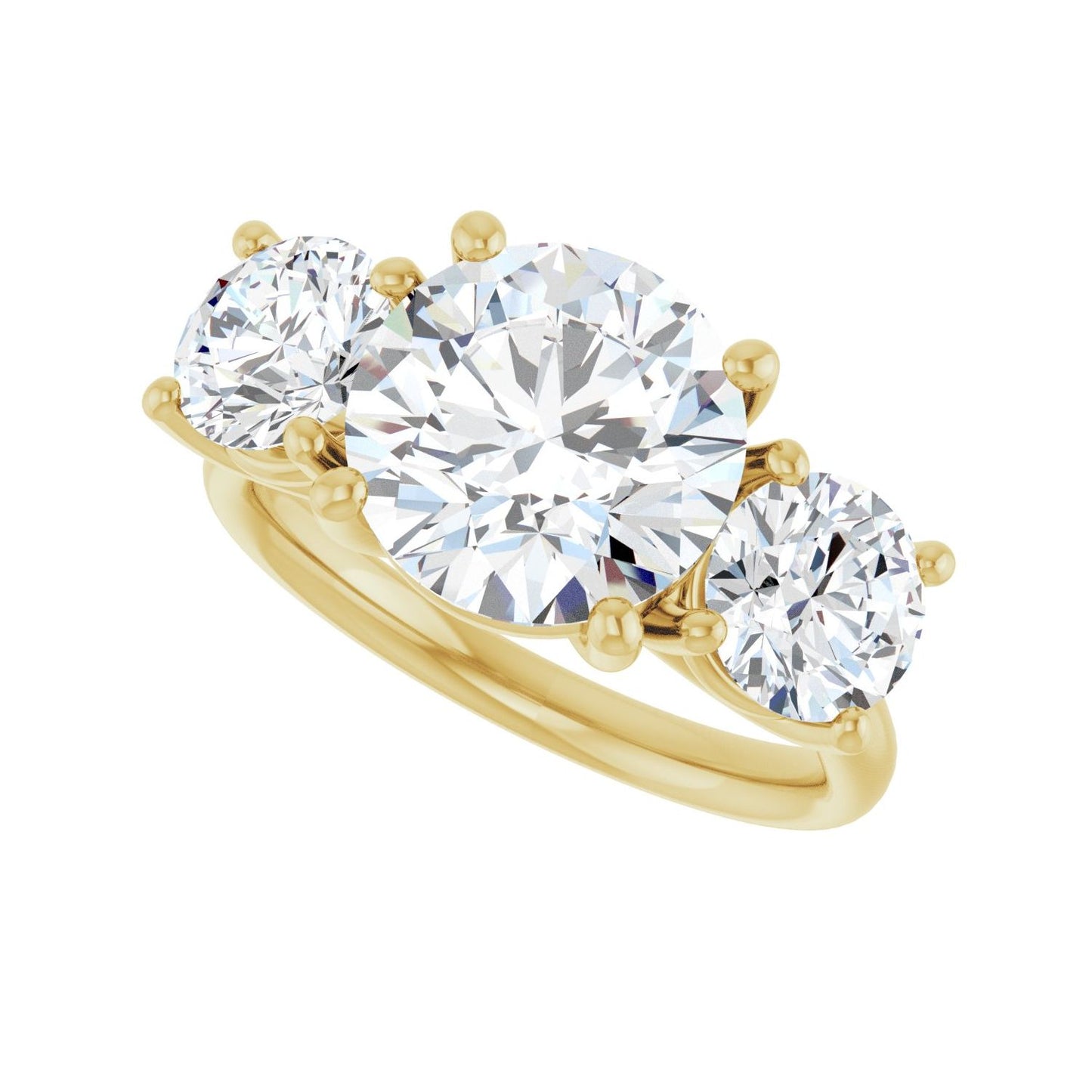 Round Three-Stone Engagement Ring | Metal Type=14K Yellow Gold | Center Stone Size=3 CT | Image 5