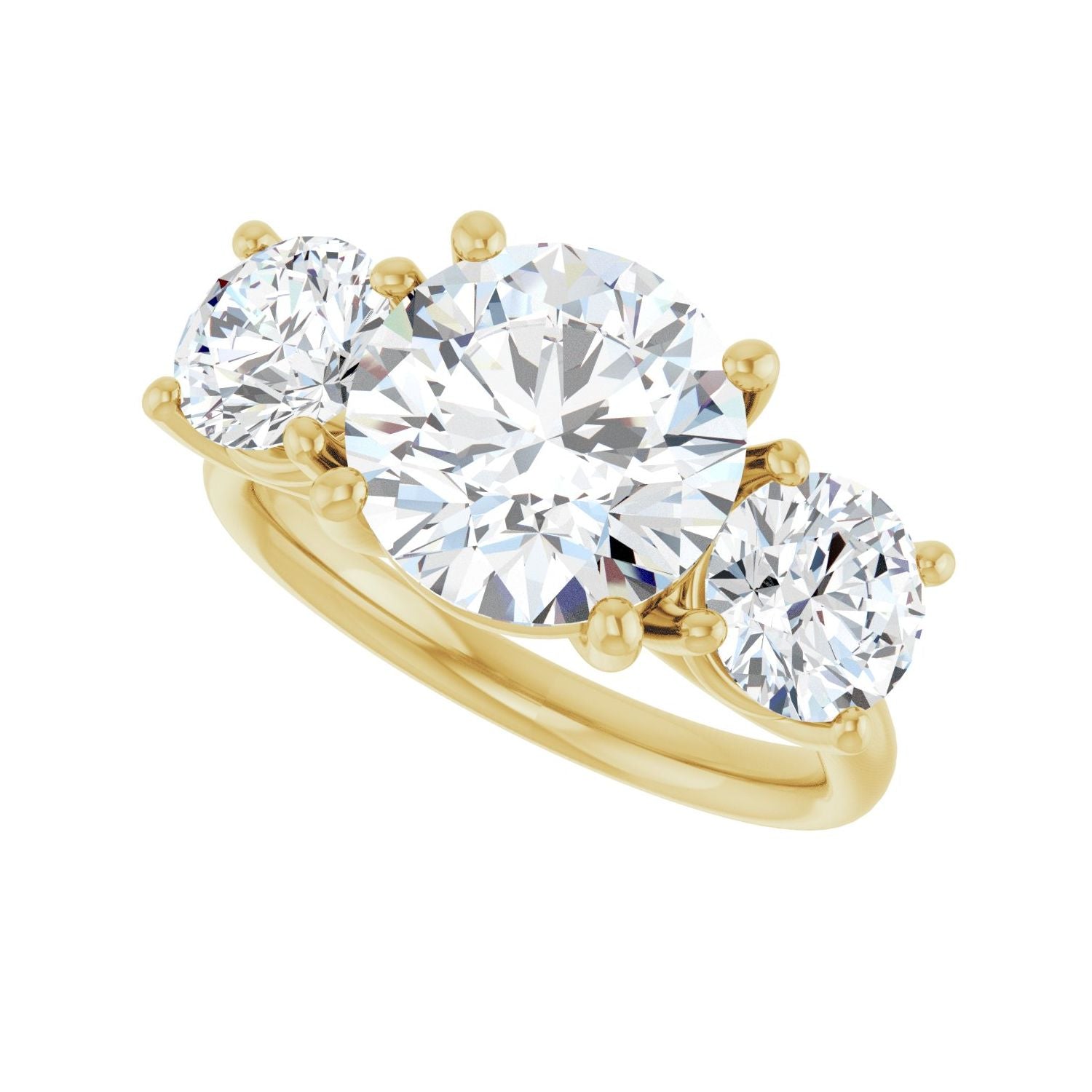 Round Three-Stone Engagement Ring | Metal Type=14K Yellow Gold | Center Stone Size=3 CT | Image 5