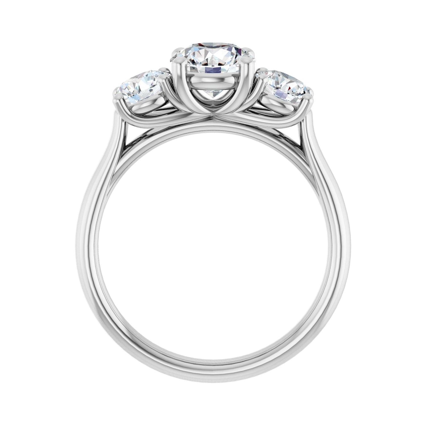 Round Three-Stone Engagement Ring | Metal Type=14K White Gold | Center Stone Size=1 CT | Image 2
