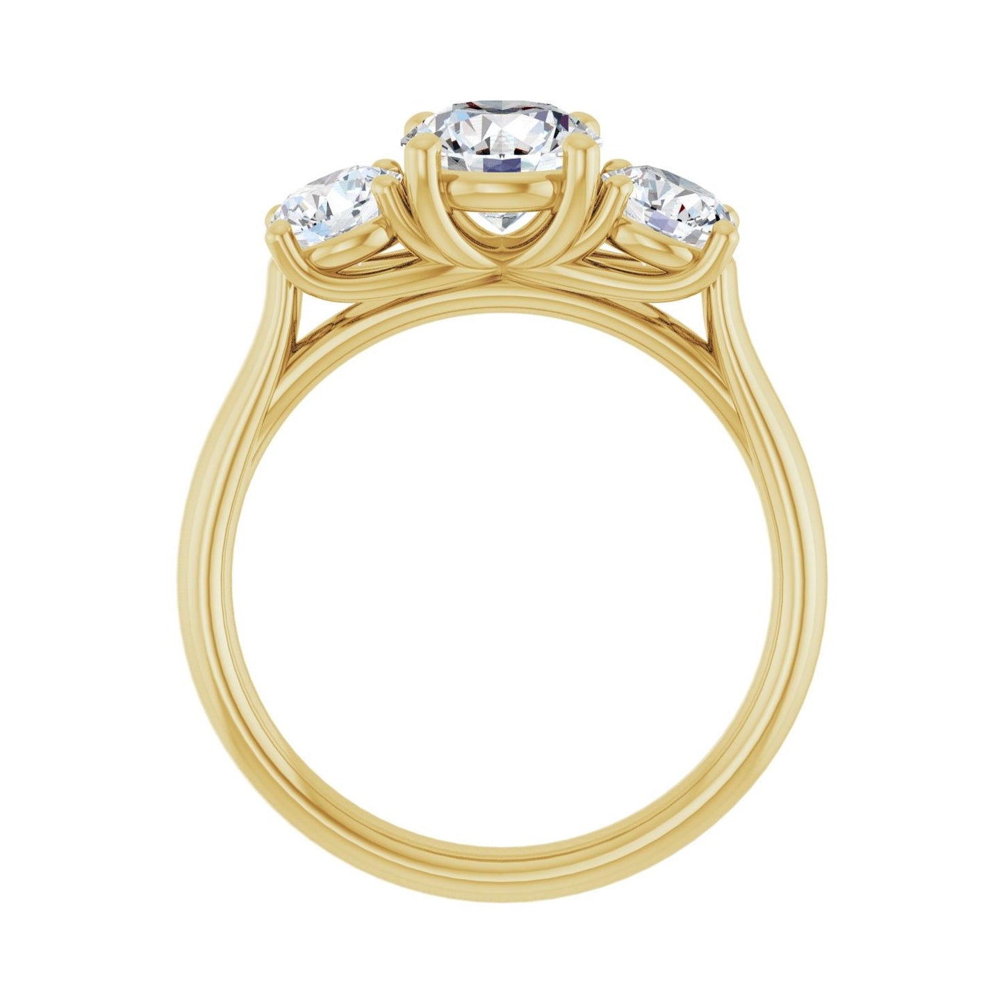 Round Three-Stone Engagement Ring | Metal Type=14K Yellow Gold | Center Stone Size=1 CT | Image 2