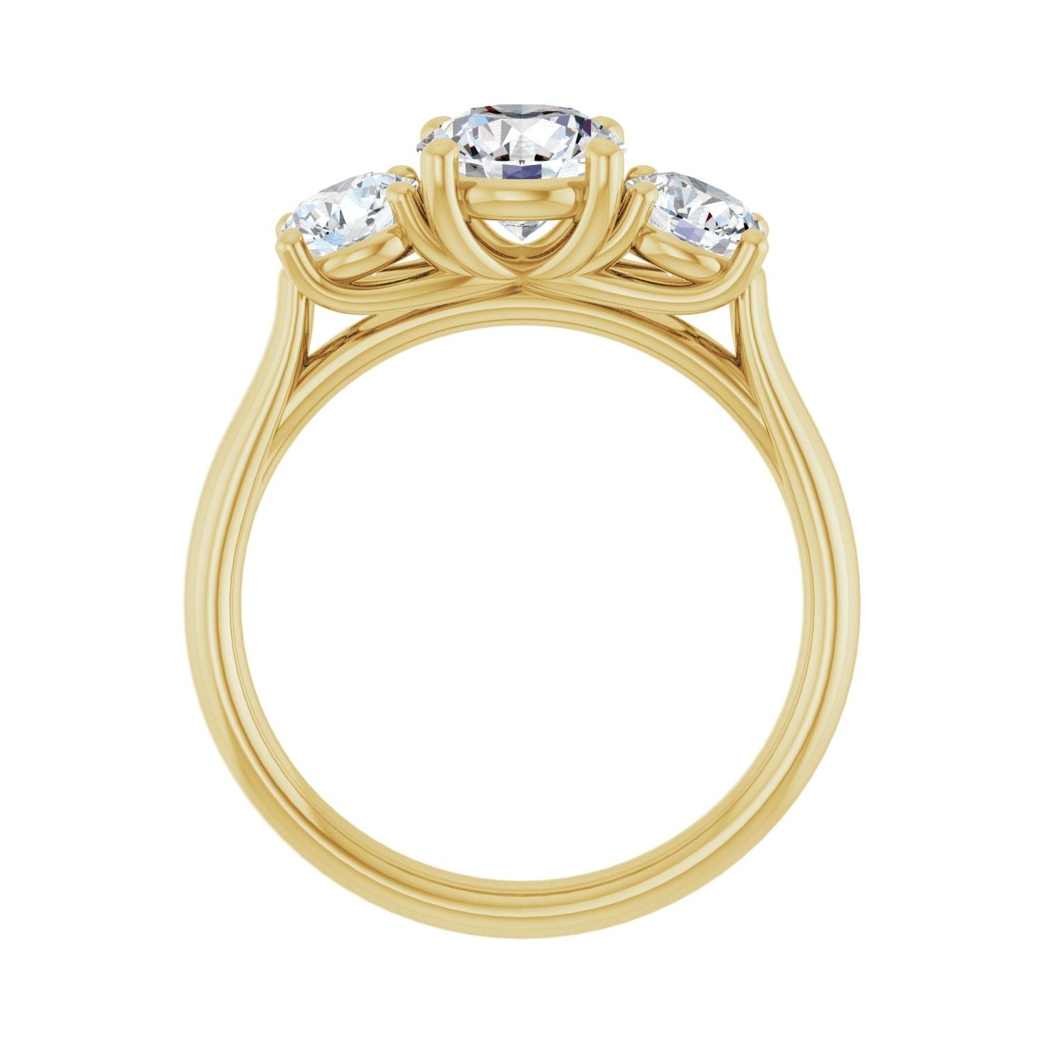 Round Three-Stone Engagement Ring | Metal Type=14K Yellow Gold | Center Stone Size=1 CT | Image 2