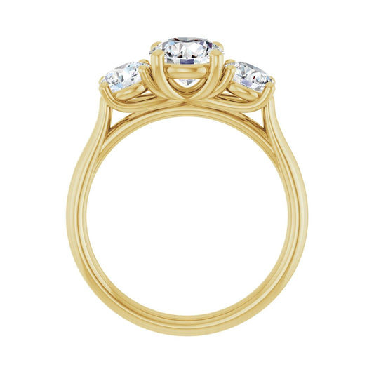 Round Three-Stone Engagement Ring | Metal Type=14K Yellow Gold | Center Stone Size=1 CT | Image 2