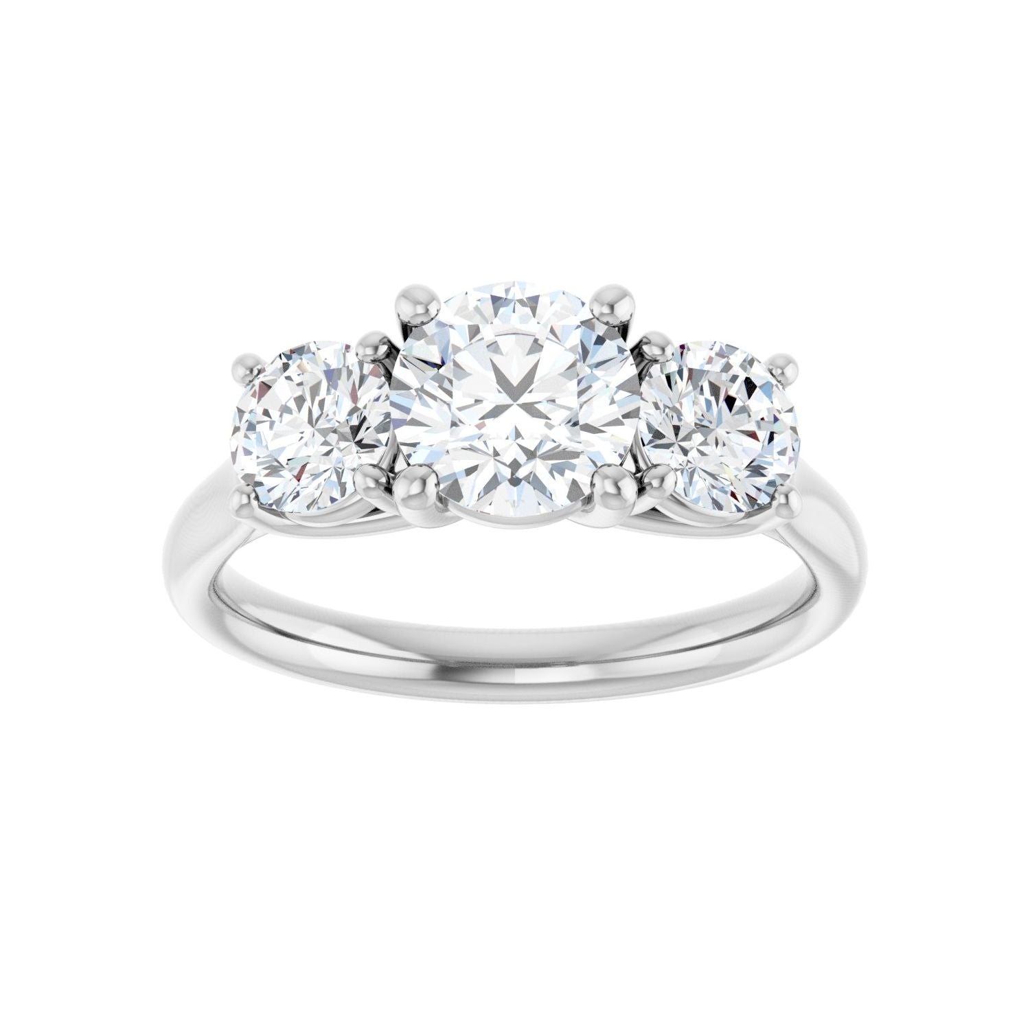 Round Three-Stone Engagement Ring | Metal Type=14K White Gold | Center Stone Size=1 CT | Image 3