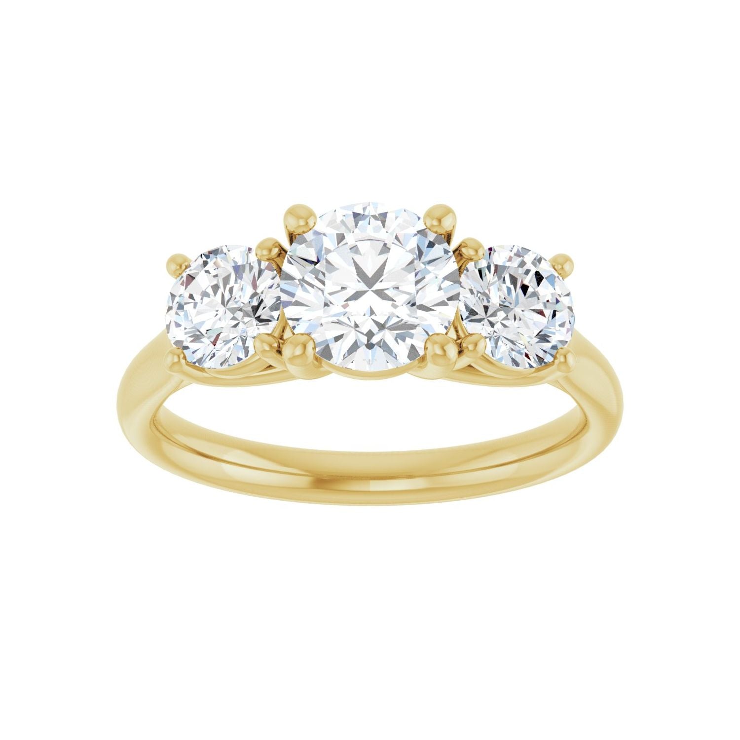 Round Three-Stone Engagement Ring | Metal Type=14K Yellow Gold | Center Stone Size=1 CT | Image 3