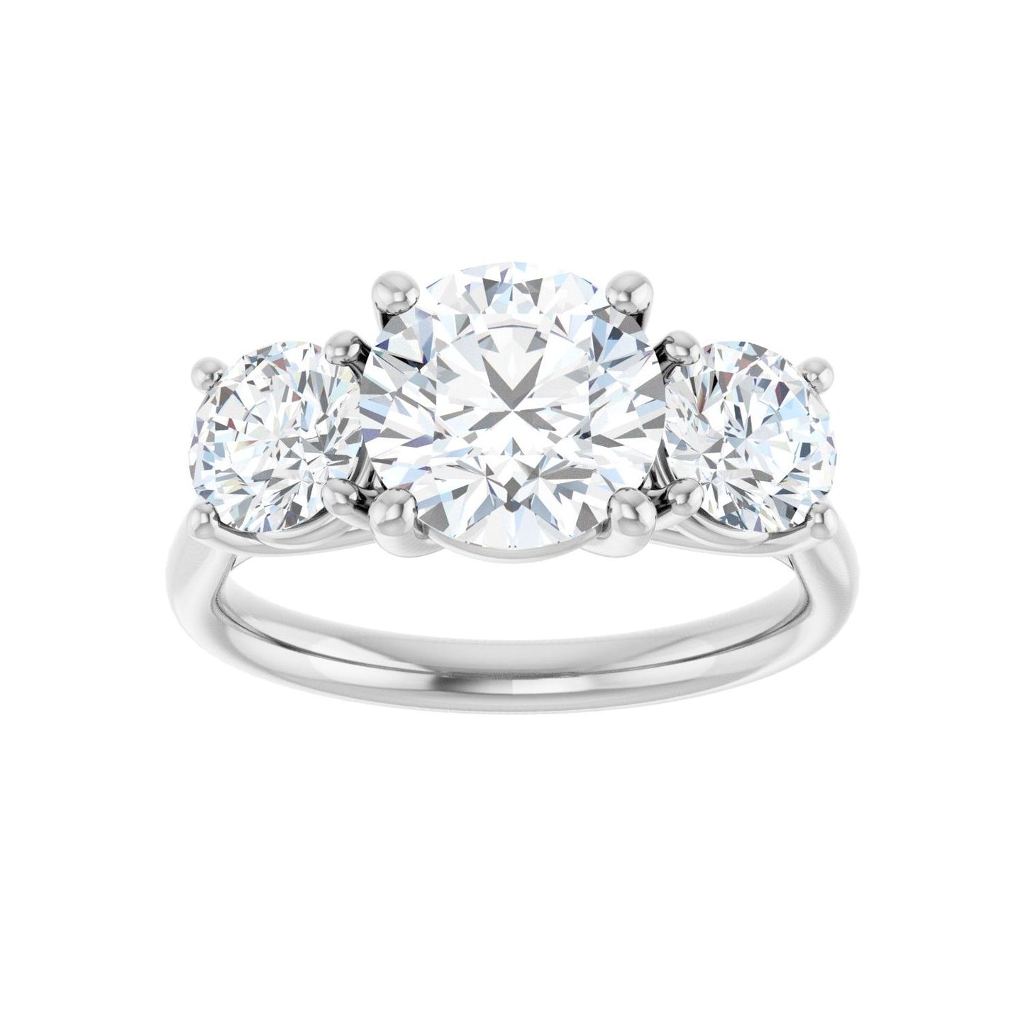 Round Three-Stone Engagement Ring | Metal Type=14K White Gold | Center Stone Size=2 CT | Image 3