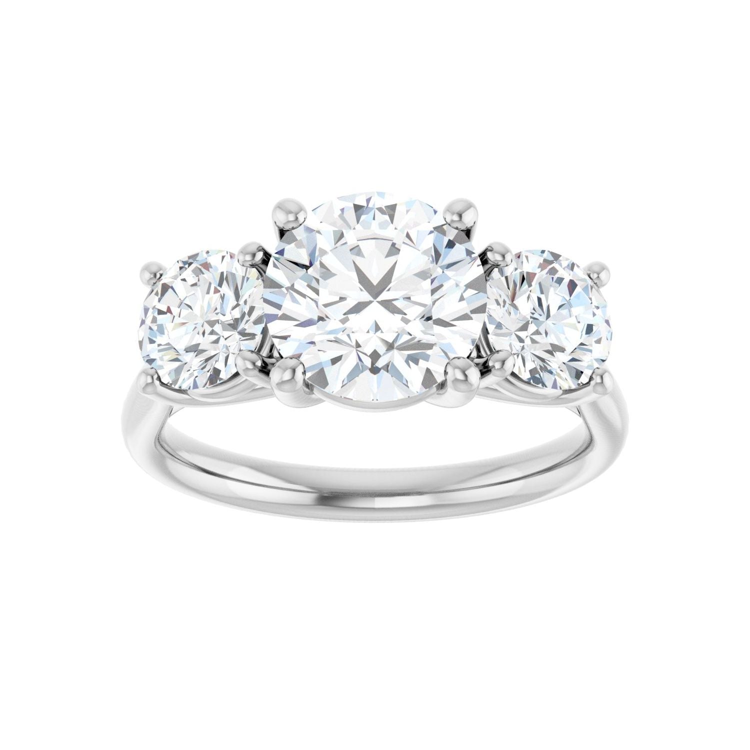 Round Three-Stone Engagement Ring | Metal Type=14K White Gold | Center Stone Size=2 CT | Image 3