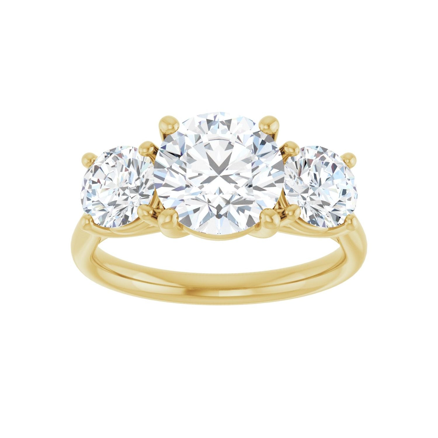 Round Three-Stone Engagement Ring | Metal Type=14K Yellow Gold | Center Stone Size=2 CT | Image 3