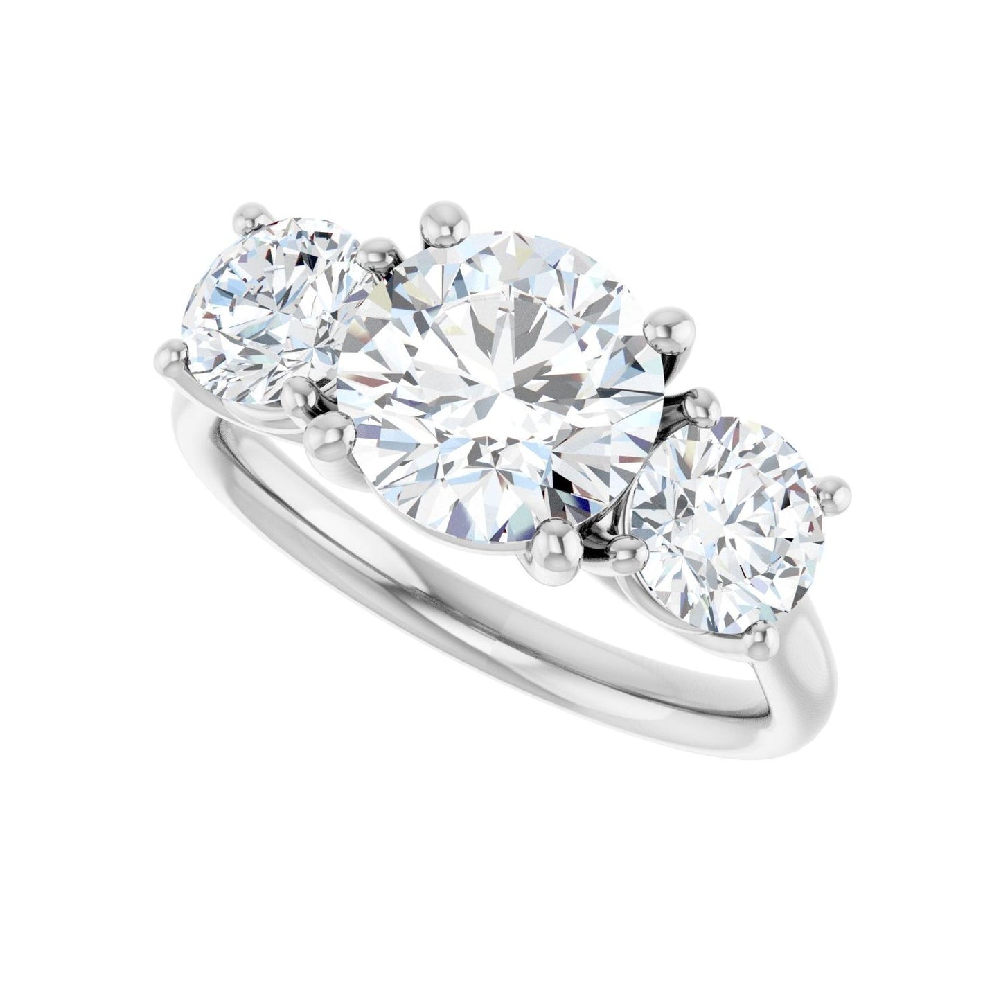 Round Three-Stone Engagement Ring | Metal Type=14K White Gold | Center Stone Size=2 CT | Image 5