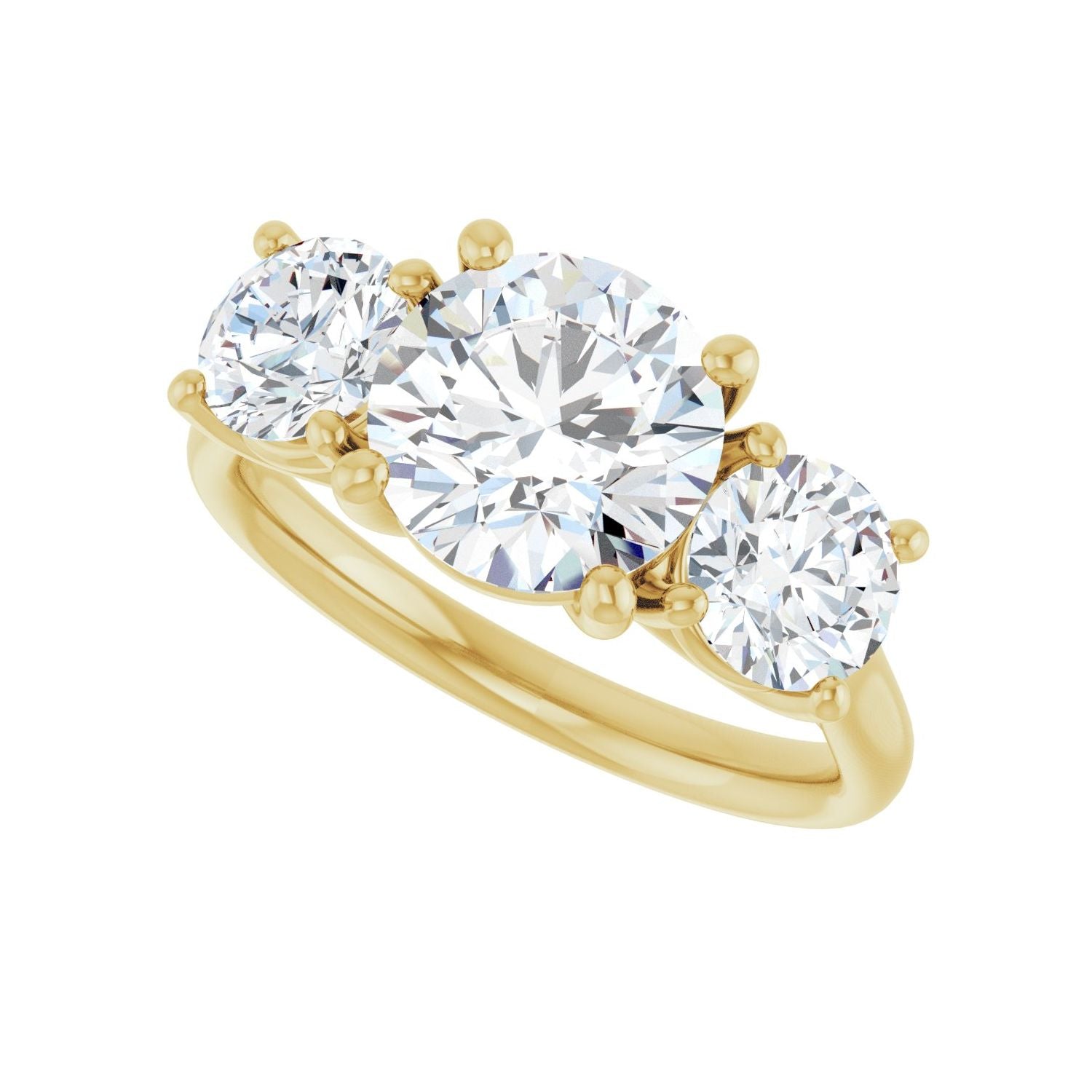 Round Three-Stone Engagement Ring | Metal Type=14K Yellow Gold | Center Stone Size=2 CT | Image 5