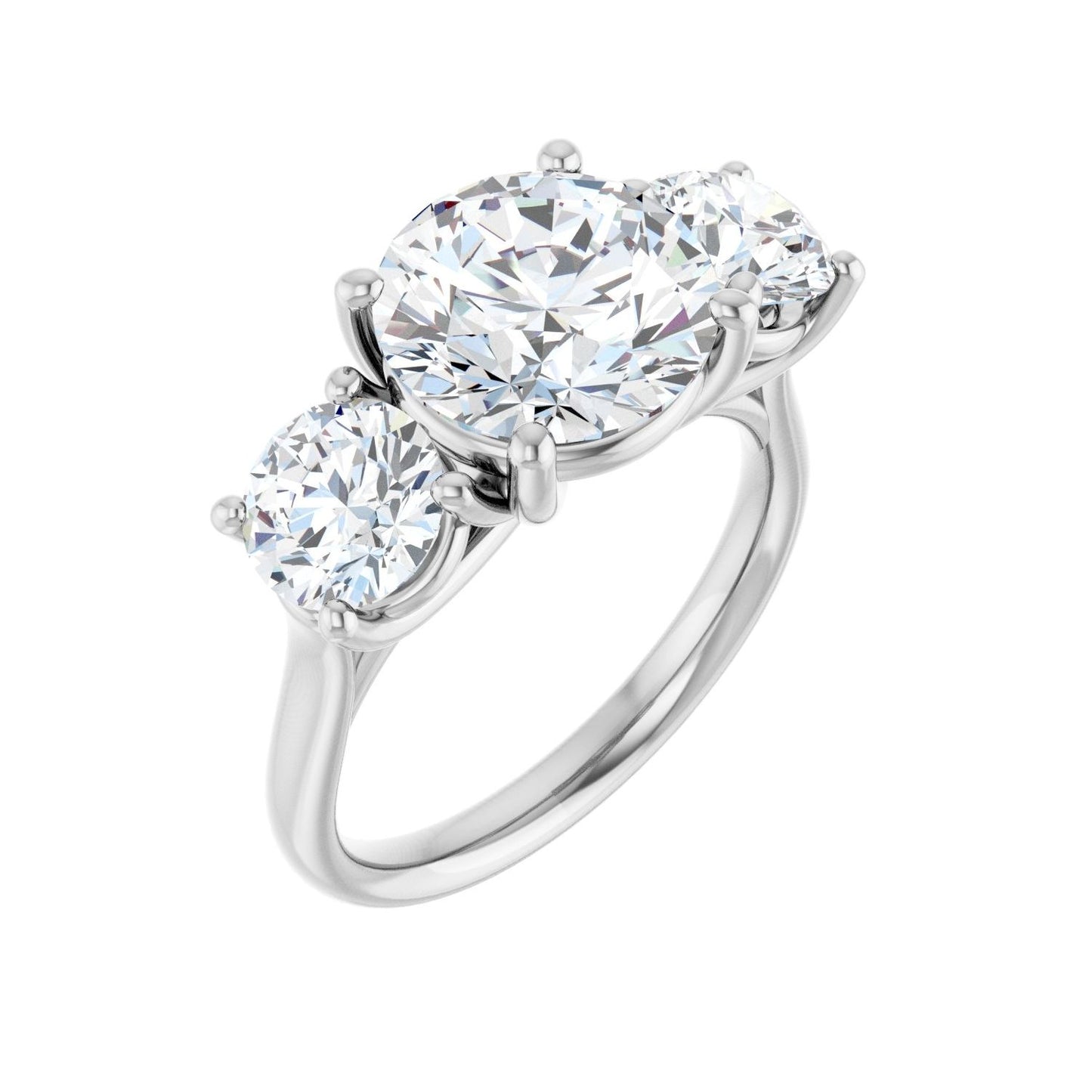 Round Three-Stone Engagement Ring | Metal Type=14K White Gold | Center Stone Size=3 CT | Image 1