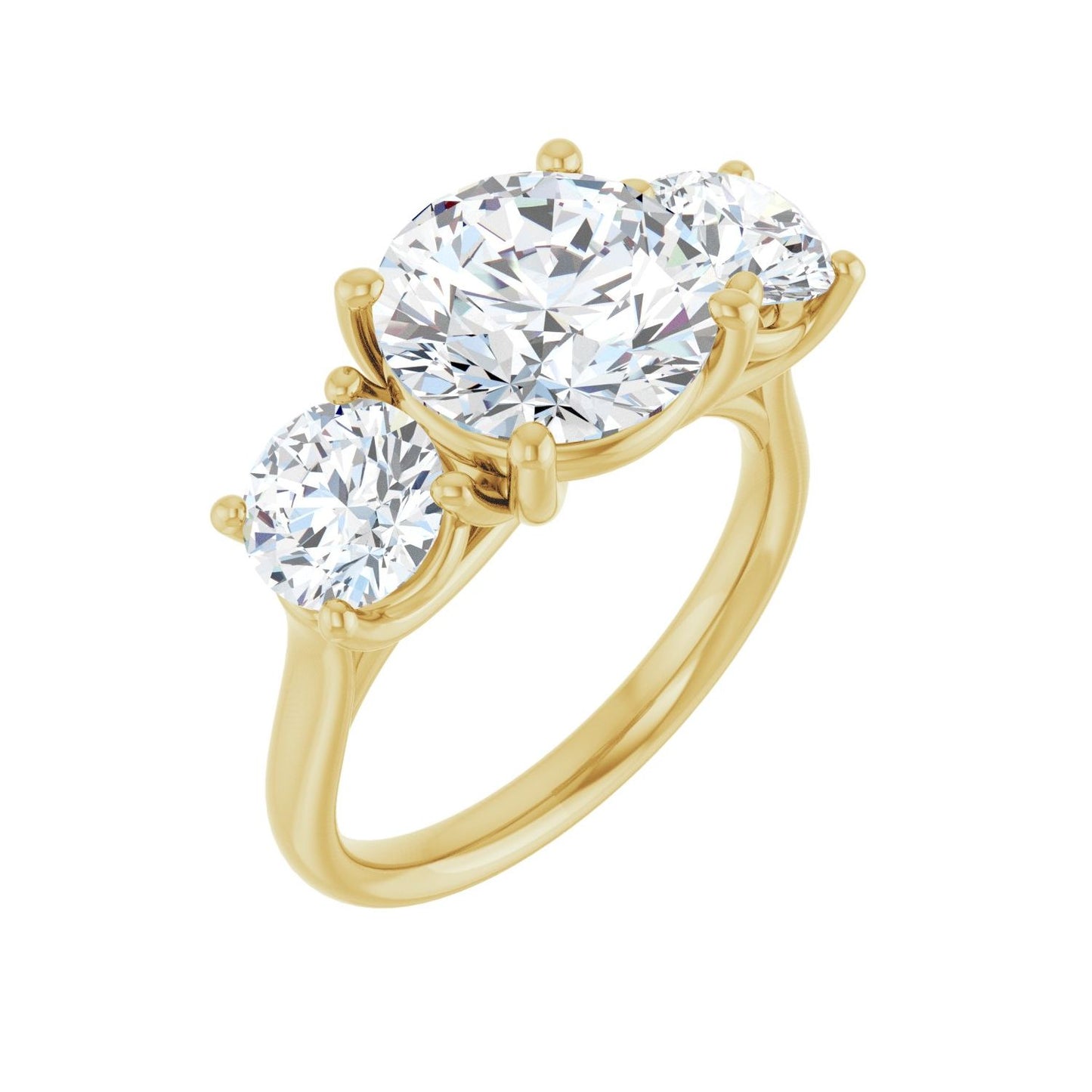 Round Three-Stone Engagement Ring | Metal Type=14K Yellow Gold | Center Stone Size=3 CT | Image 1
