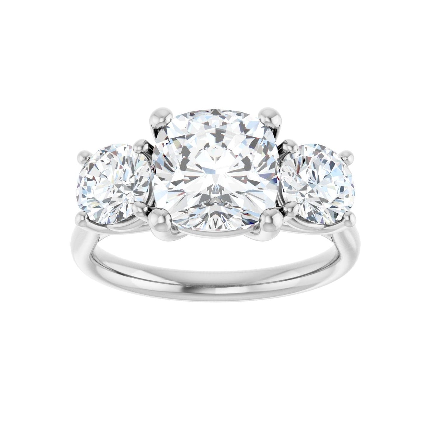 Cushion Three-Stone Engagement Ring | Metal Type=14K White Gold | Center Stone Size=3 CT | Image 3
