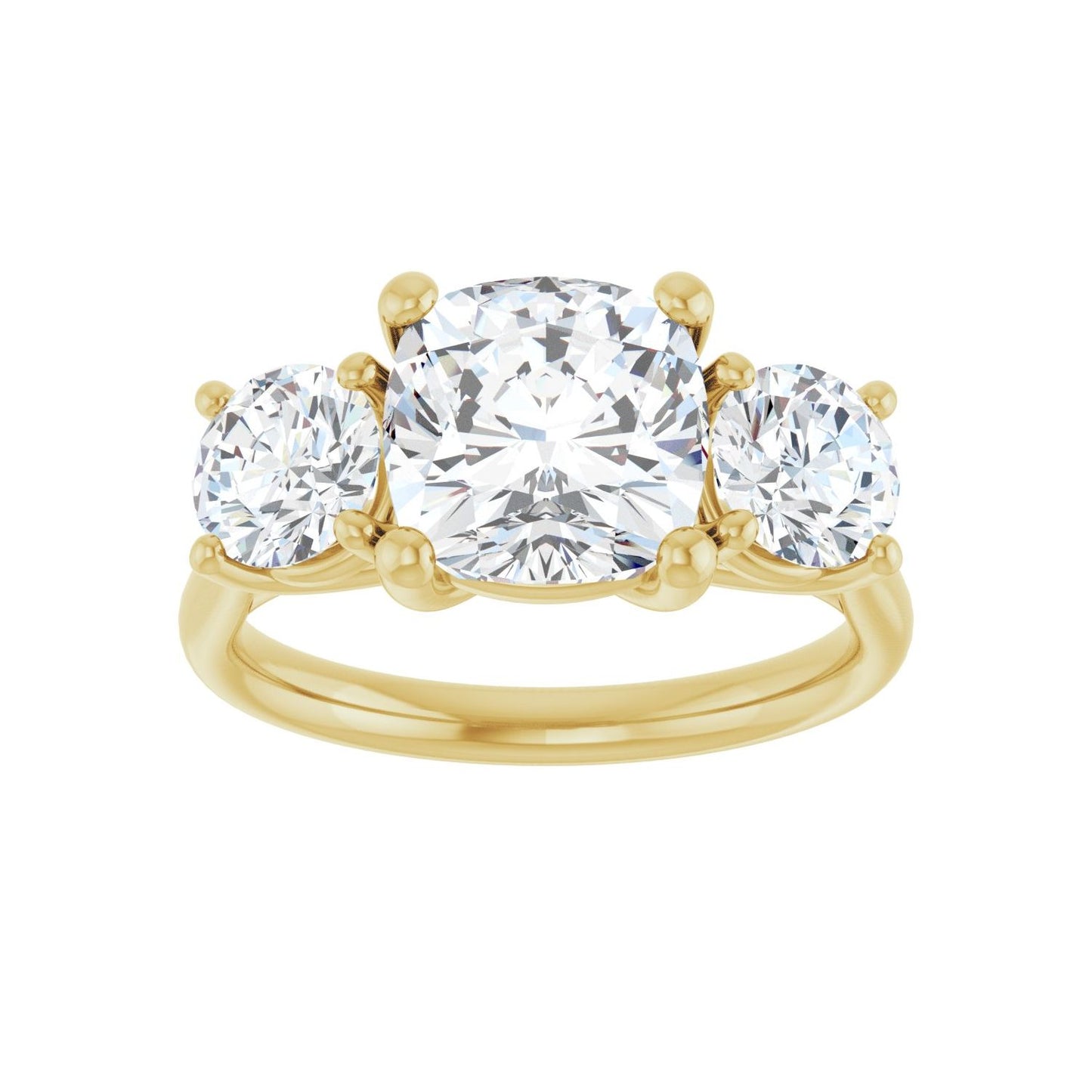Cushion Three-Stone Engagement Ring | Metal Type=14K Yellow Gold | Center Stone Size=3 CT | Image 3