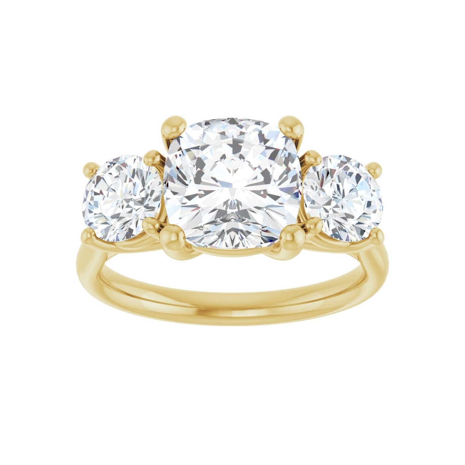 Cushion Three-Stone Engagement Ring | Metal Type=14K Yellow Gold | Center Stone Size=3 CT | Image 3