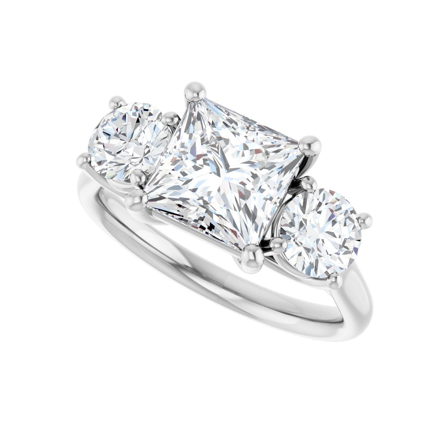 Square Three-Stone Engagement Ring | Metal Type=14K White Gold | Center Stone Size=2 CT | Image 5