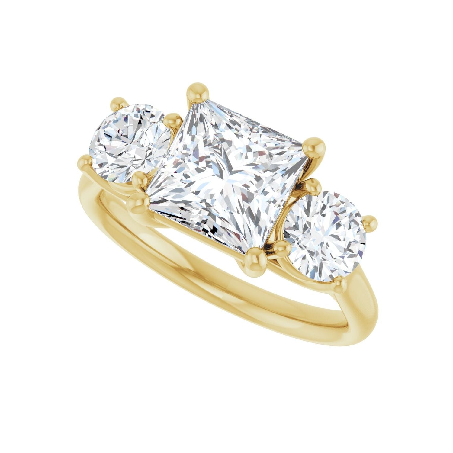 Square Three-Stone Engagement Ring | Metal Type=14K Yellow Gold | Center Stone Size=2 CT | Image 5