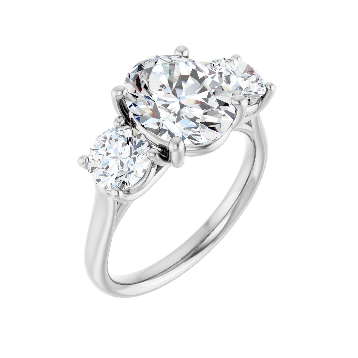 Oval Three-Stone Engagement Ring | Metal Type=14K White Gold | Center Stone Size=2.5 CT | Image 1
