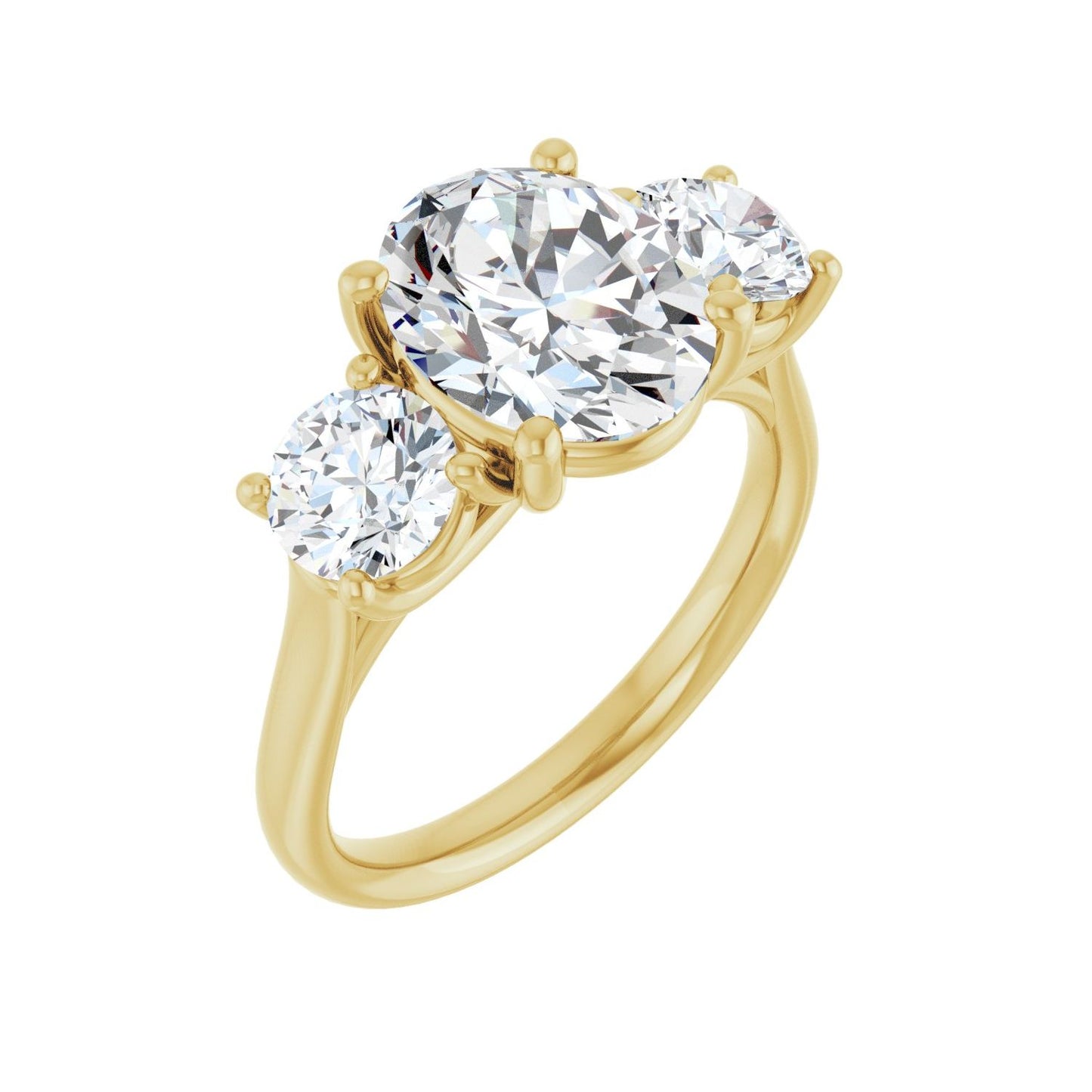 Oval Three-Stone Engagement Ring | Metal Type=14K Yellow Gold | Center Stone Size=2.5 CT | Image 1