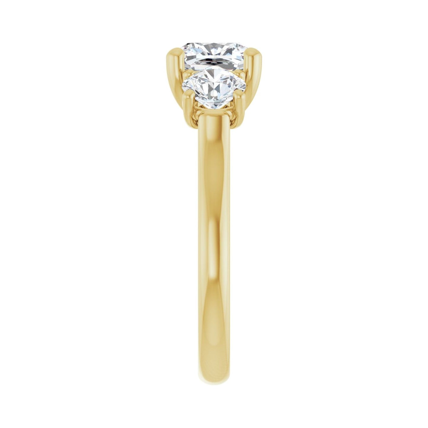 Cushion Three-Stone Engagement Ring | Metal Type=14K Yellow Gold | Center Stone Size=2 CT | Image 4