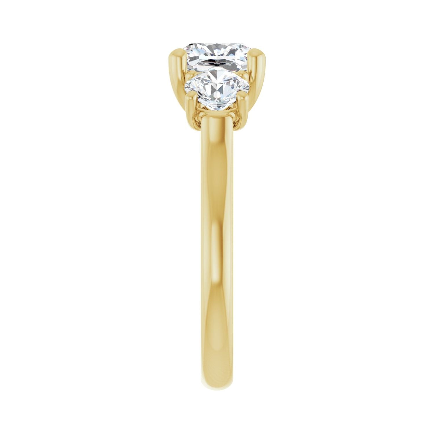 Cushion Three-Stone Engagement Ring | Metal Type=14K Yellow Gold | Center Stone Size=2 CT | Image 4