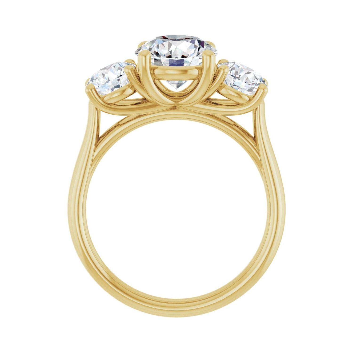 Round Three-Stone Engagement Ring | Metal Type=14K Yellow Gold | Center Stone Size=2 CT | Image 2