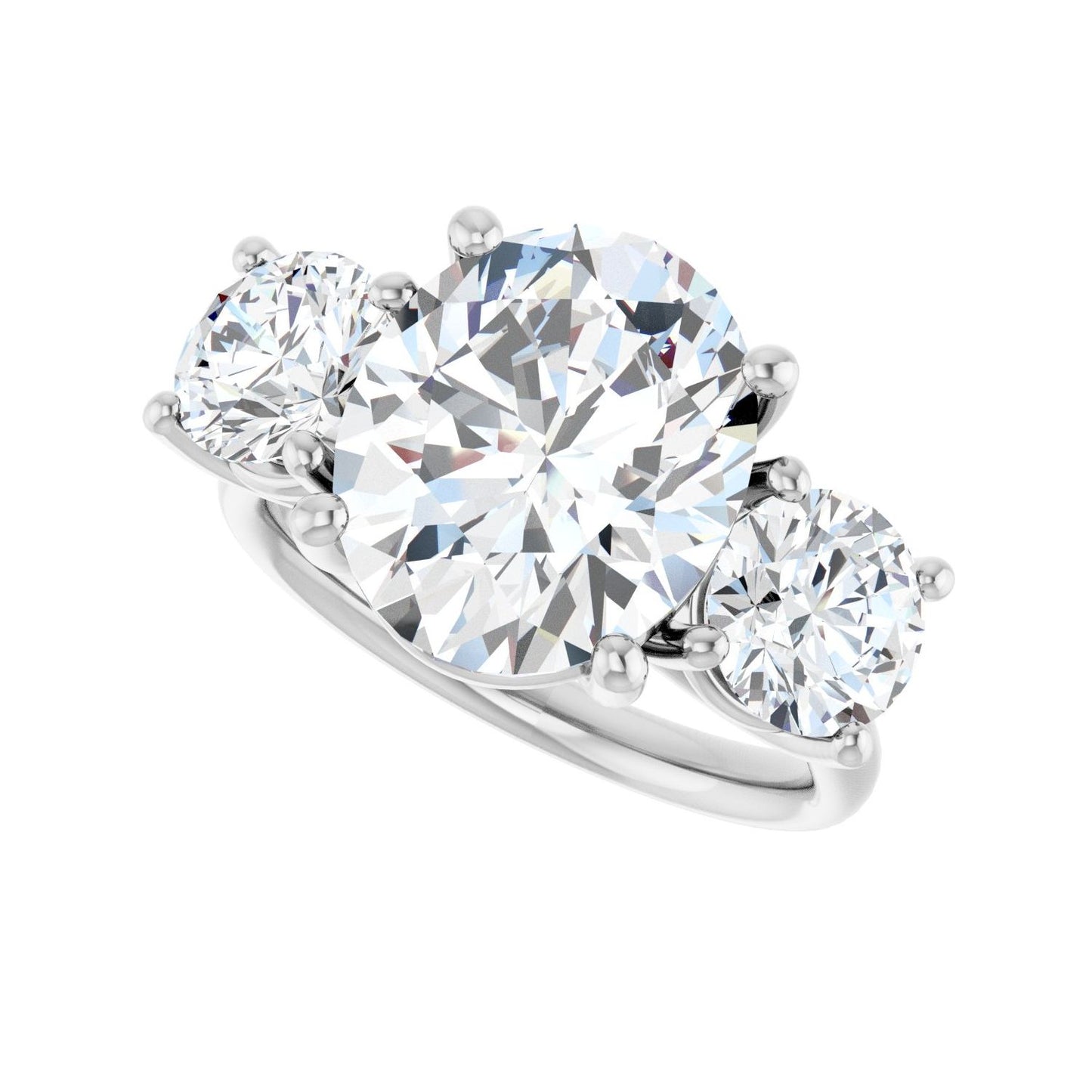 Oval Three-Stone Engagement Ring | Metal Type=14K White Gold | Center Stone Size=3 CT | Image 5