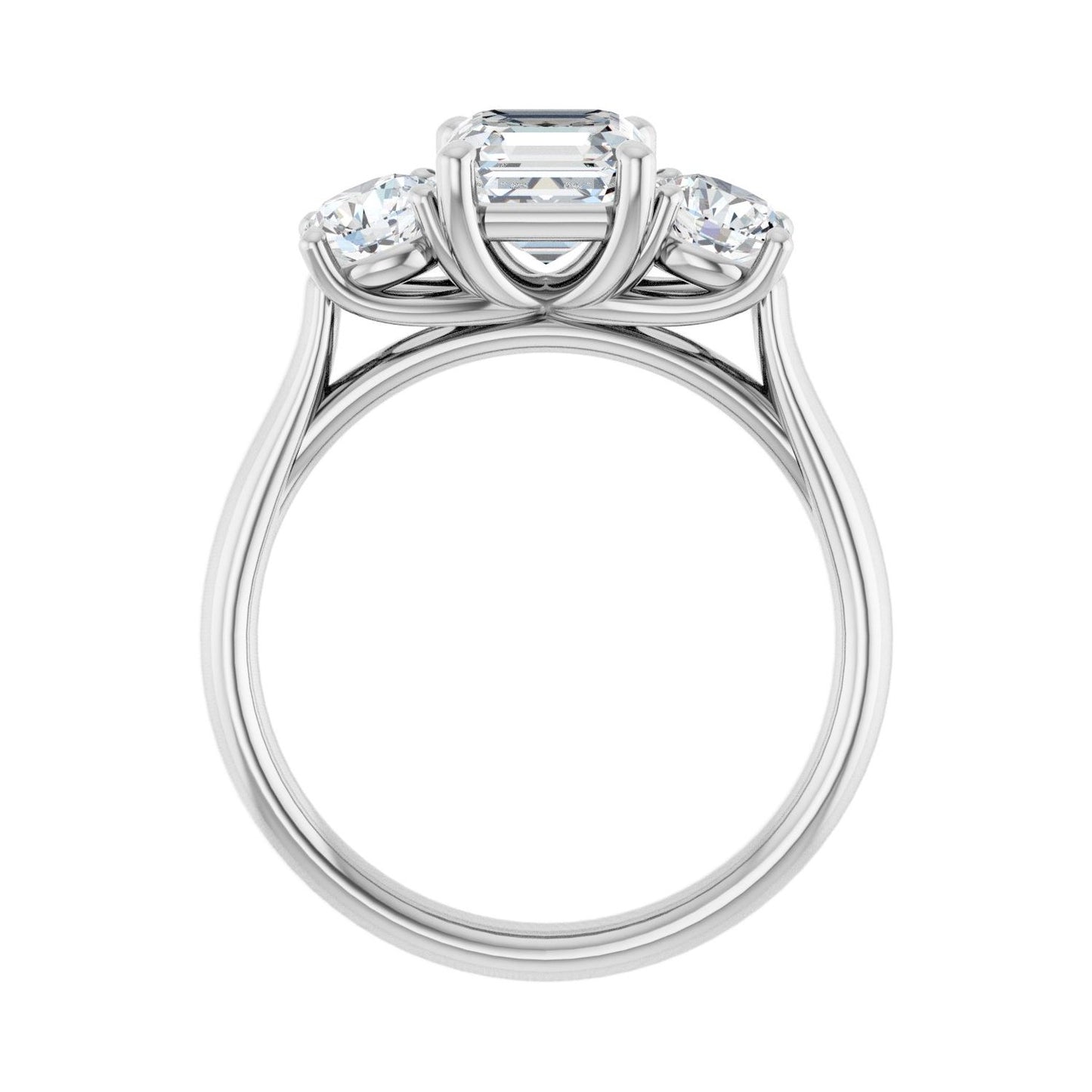 Asscher Three-Stone Engagement Ring | Metal Type=14K White Gold | Center Stone Size=1 CT | Image 2