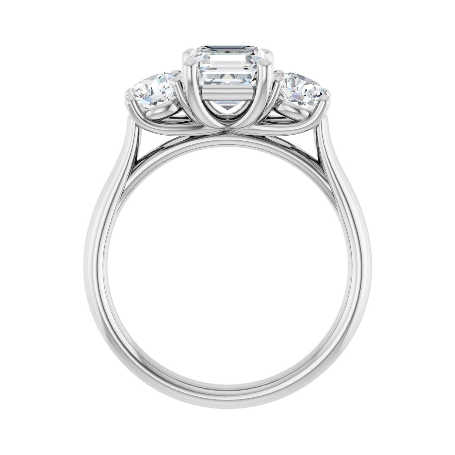 Asscher Three-Stone Engagement Ring | Metal Type=14K White Gold | Center Stone Size=1 CT | Image 2