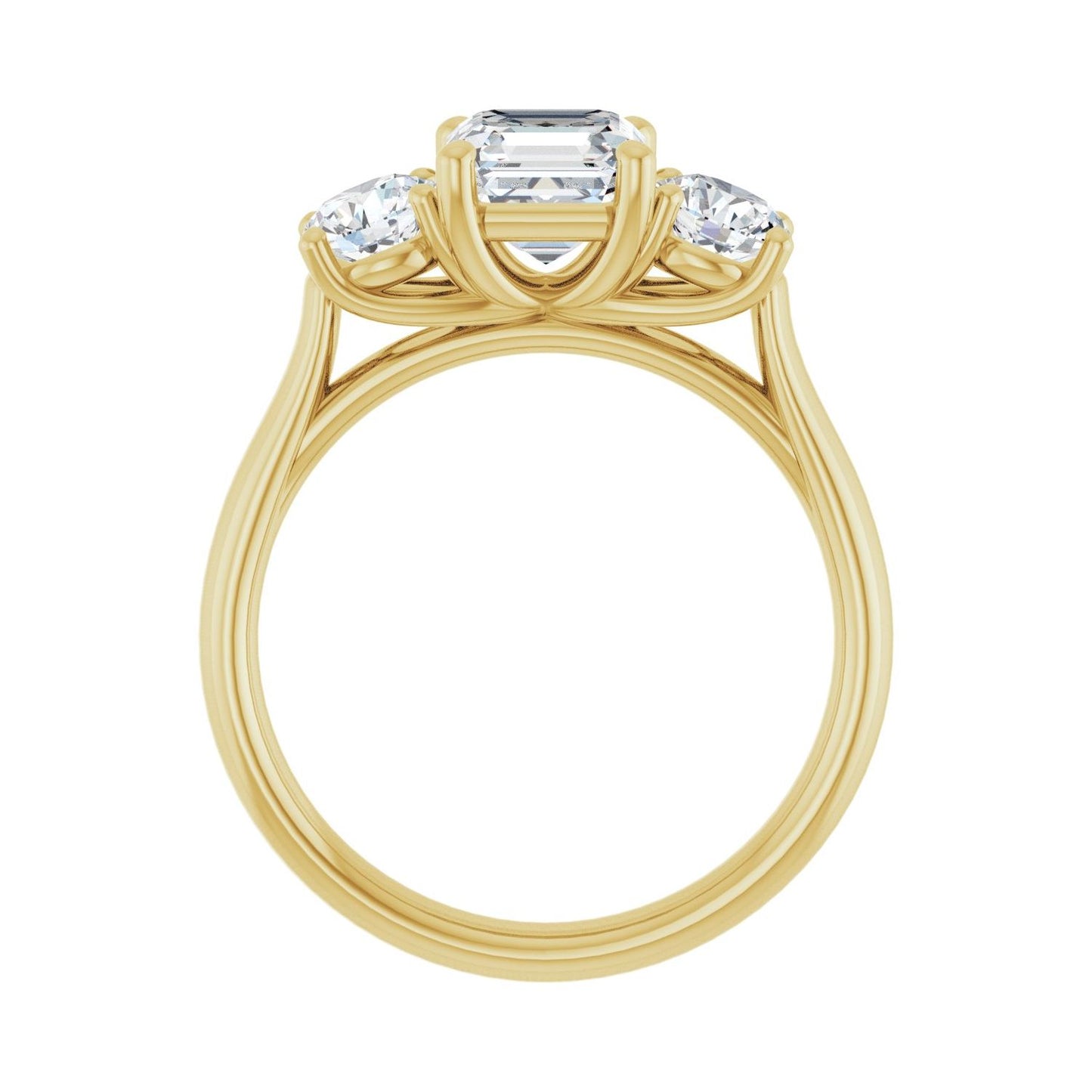 Asscher Three-Stone Engagement Ring | Metal Type=14K Yellow Gold | Center Stone Size=1 CT | Image 2