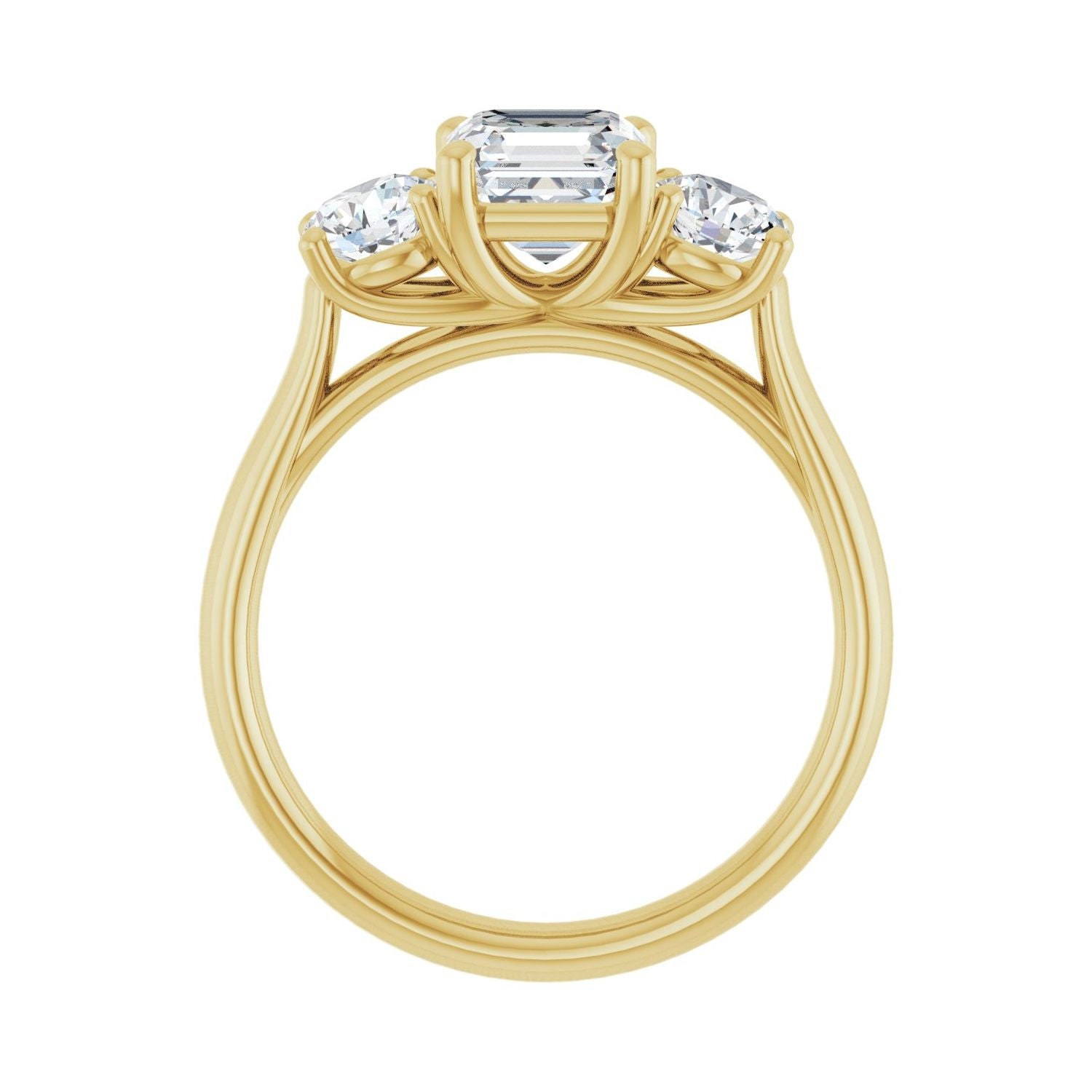Asscher Three-Stone Engagement Ring | Metal Type=14K Yellow Gold | Center Stone Size=1 CT | Image 2