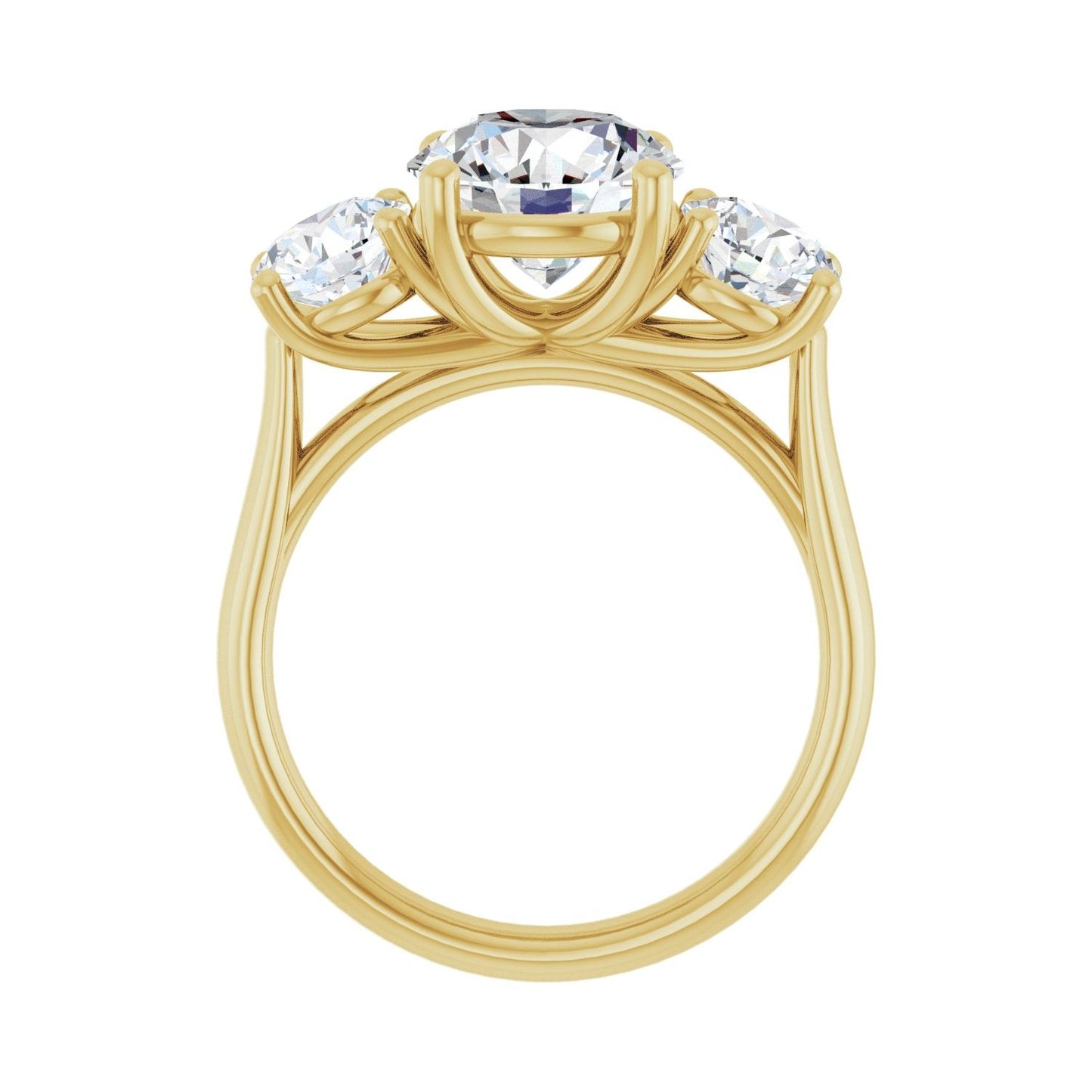Round Three-Stone Engagement Ring | Metal Type=14K Yellow Gold | Center Stone Size=2.5 CT | Image 2